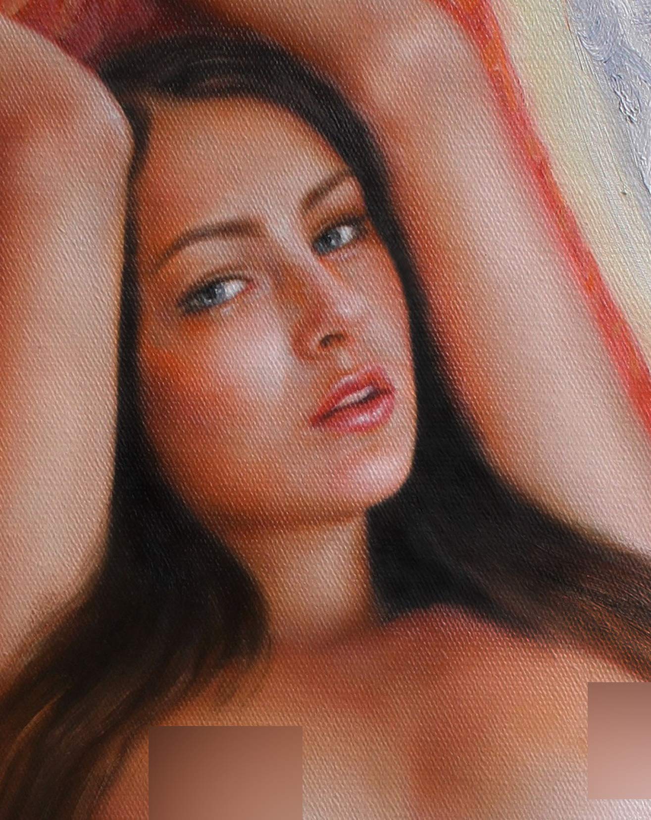 Elegant Nude Girl Art Print - High-Quality HD Giclee Canvas Transfer from Oil Painting, Framed & Ready to Hang (30x45cm) - Signed Wall Art Decor for Living Room, Bedroom & Office