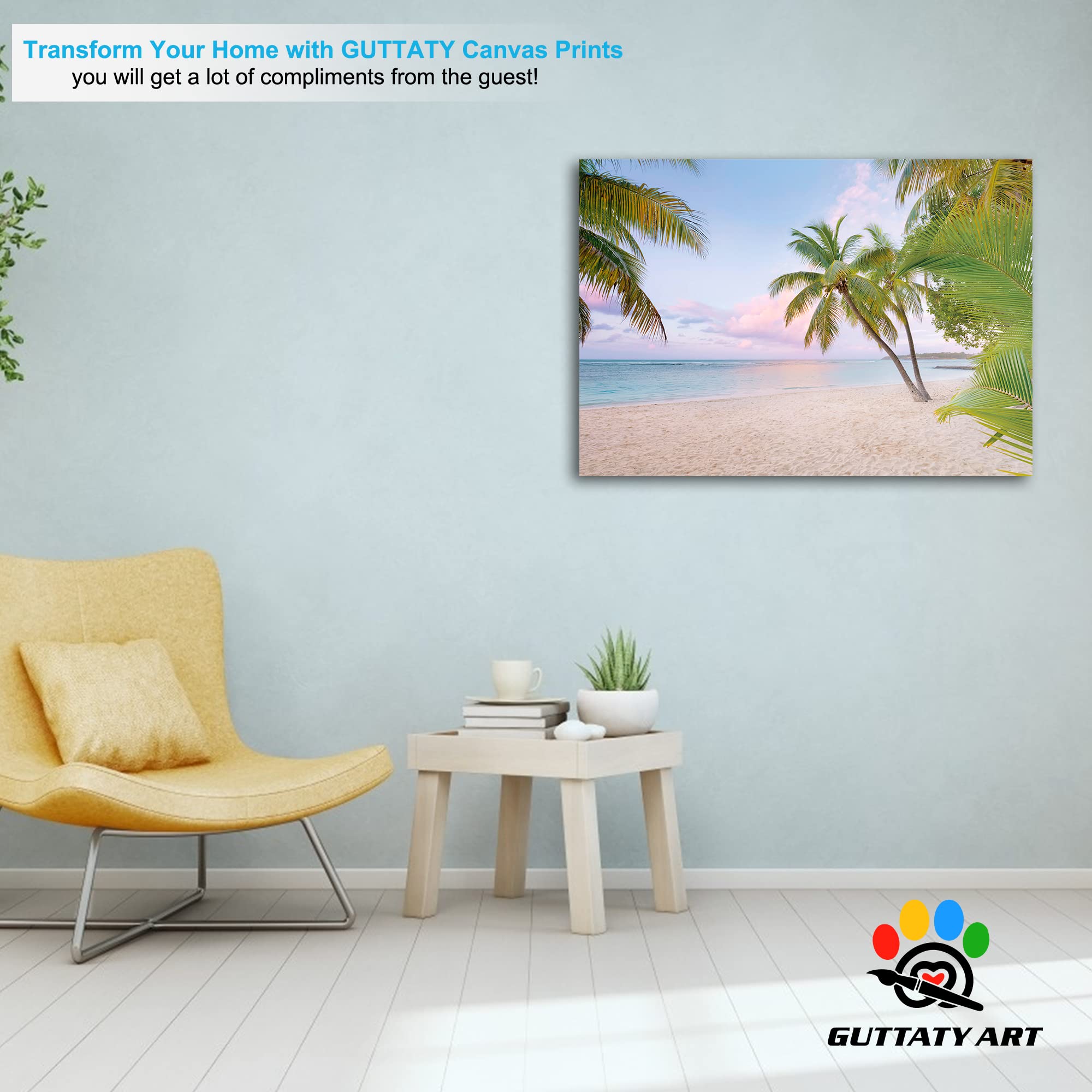 Large Coconut Tree and Beach Canvas Wall Art - Ocean Coastal Painting for Living Room Decor, Framed Seascape Print (28x40 Inches) - Perfect for Beach House, Vacation Home or Coastal-Themed Bedroom