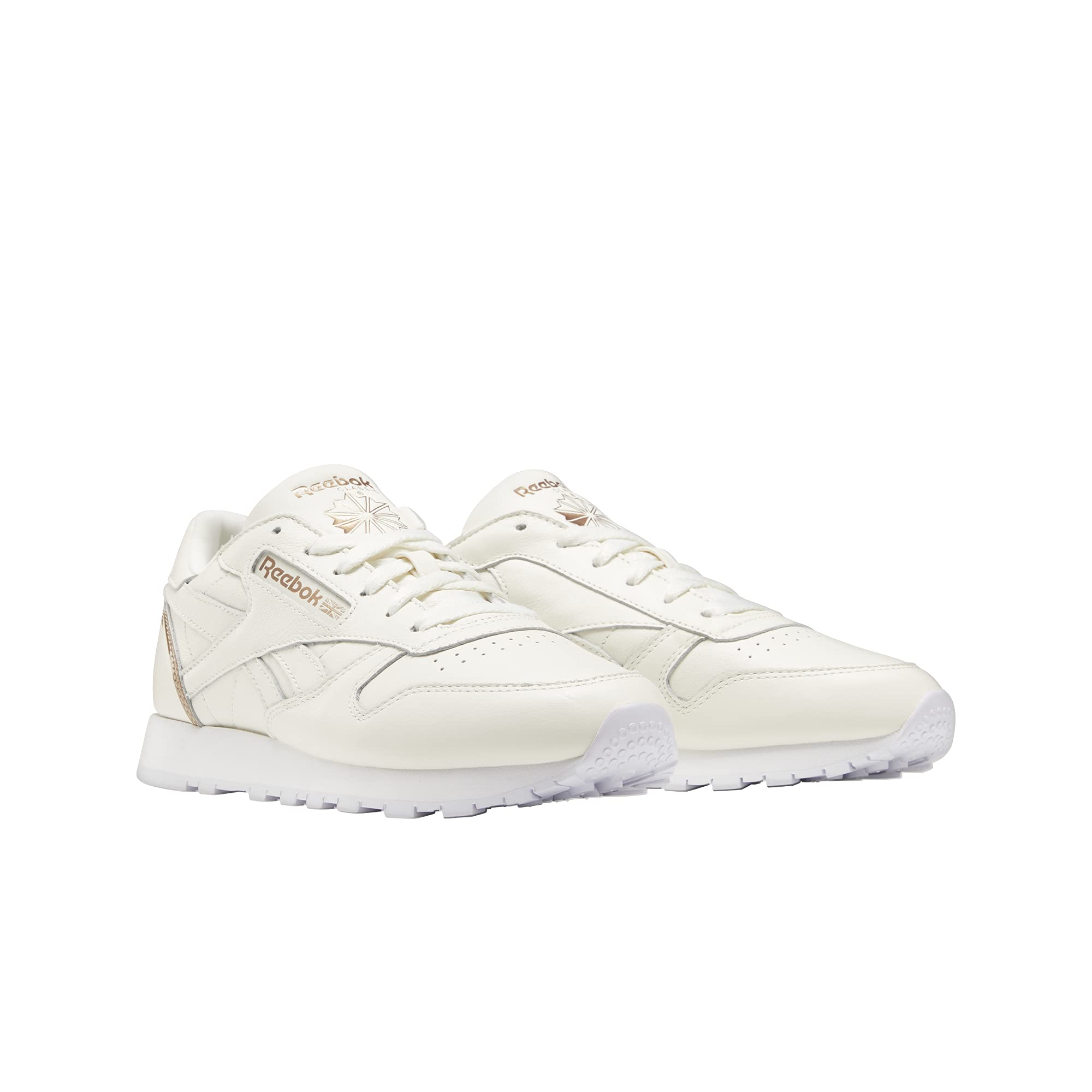 Reebok Men's Classic Leather Sneakers - Chalk/Gold Brown/Footwear White - Comfortable & Stylish for Casual Wear, Gym & Running