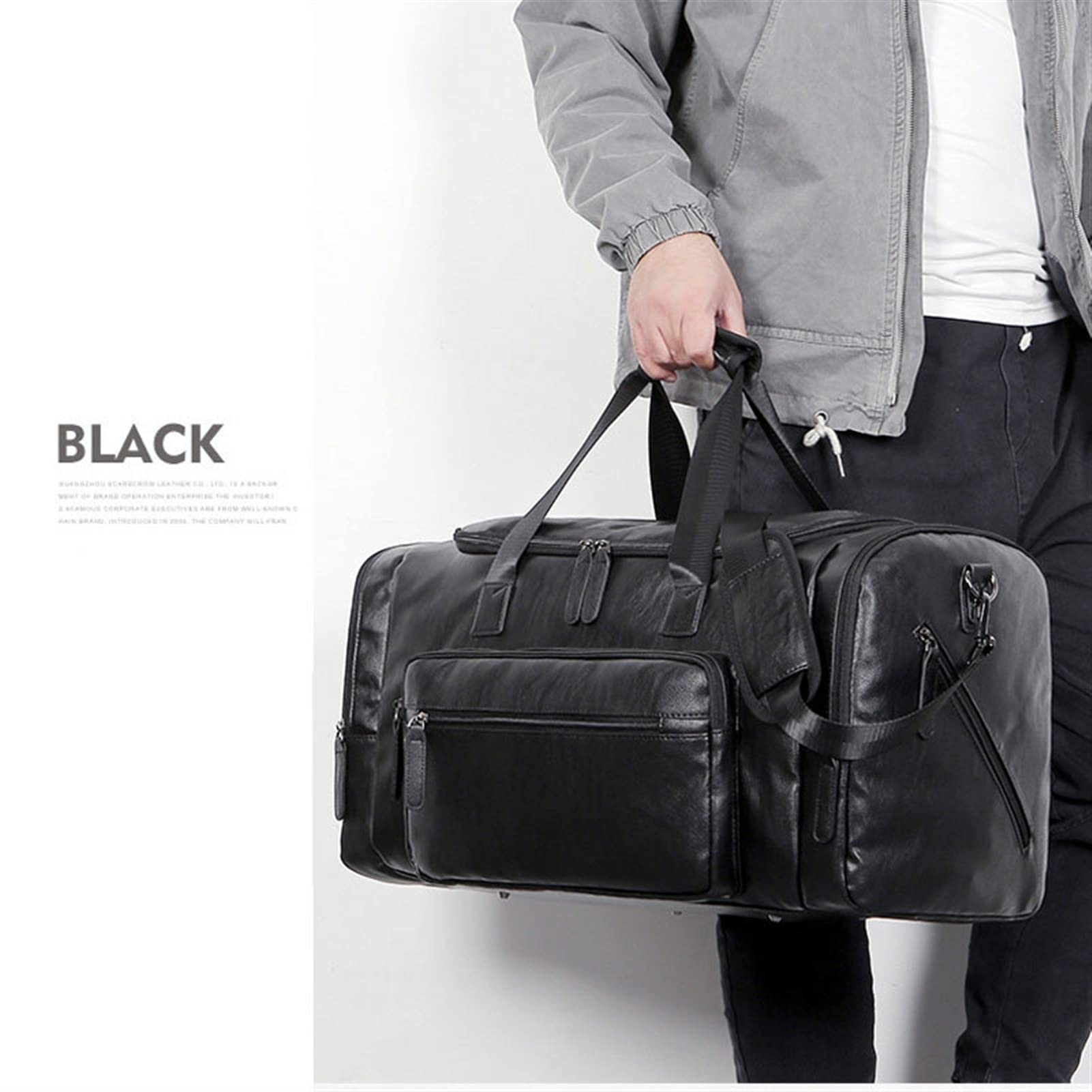 Premium Leather Gym Bag for Men - Waterproof Sports Duffle with Separate Shoe Compartment - Ideal for Fitness, Yoga, Travel & Workout (Black, 55x30x25cm) - Perfect for Gym Sessions, Weekend Getaways & Sports Training