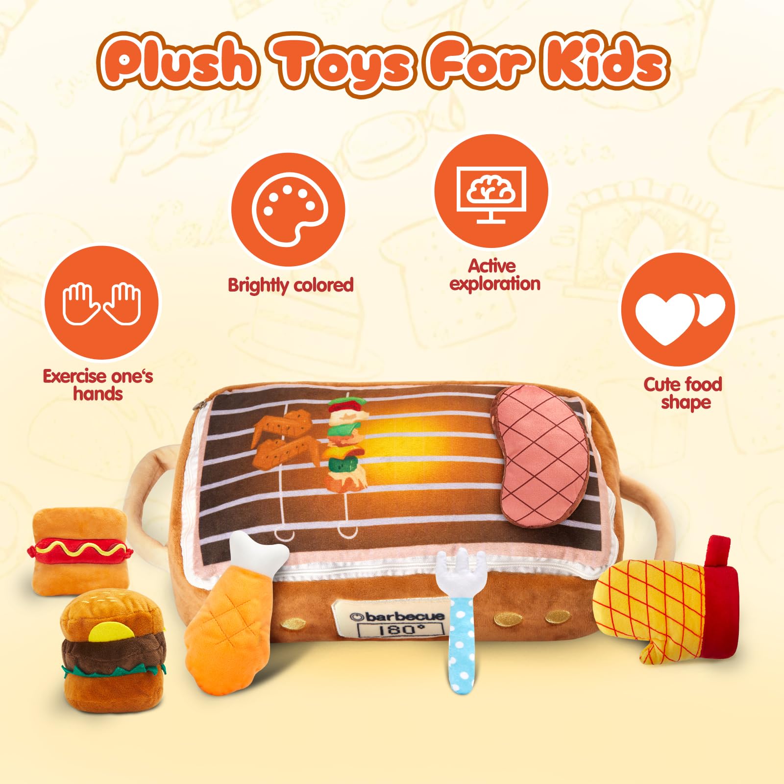 WEWILL 7-Piece BBQ Grill Plush Toy Set for Kids - 12
