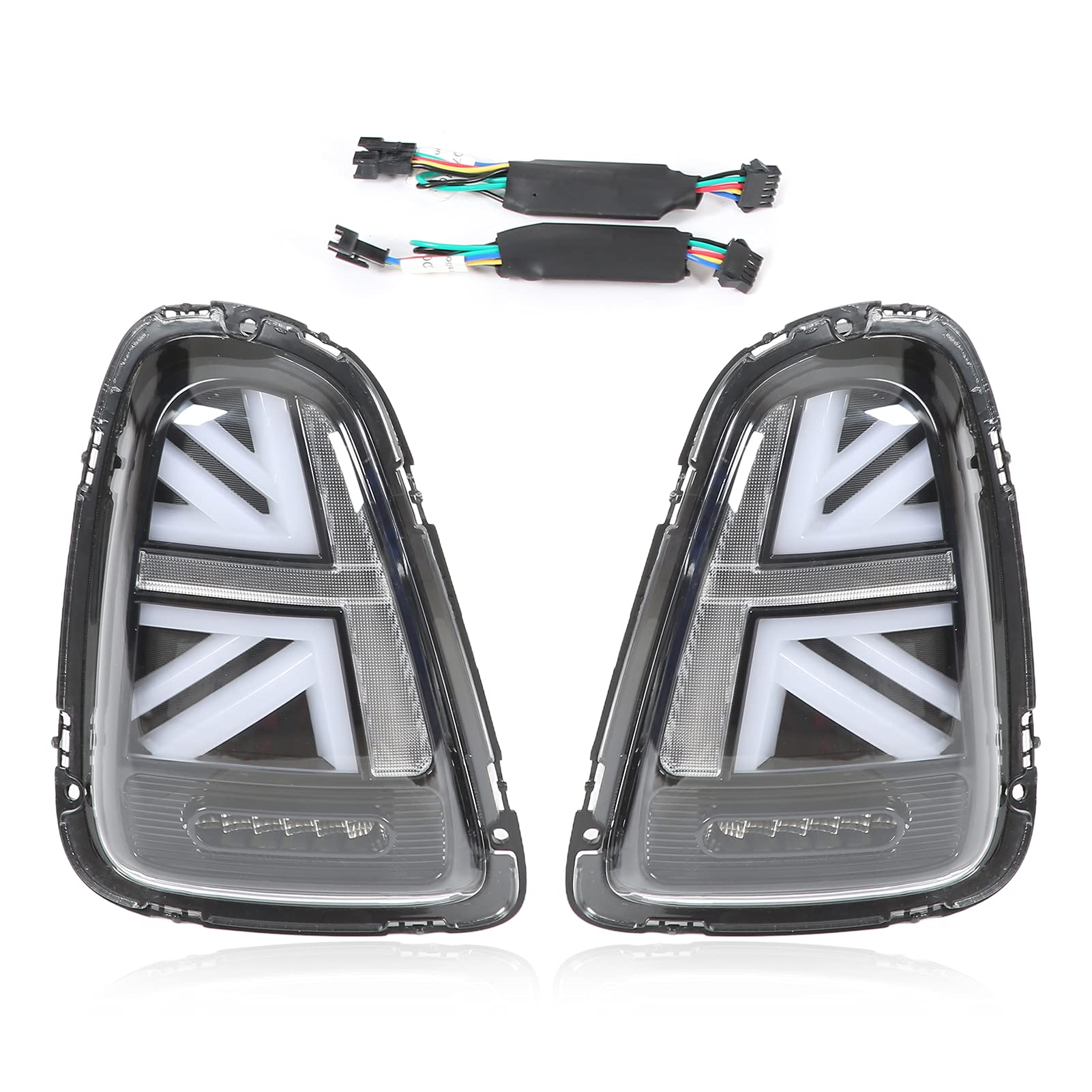VLAND JCW Union Jack Full LED Tail Lights Assembly - Clear Lens Replacement for MINI Cooper R56 R57 (2007-2013) | High-Visibility Brake Lights for Night Driving & Car Customization