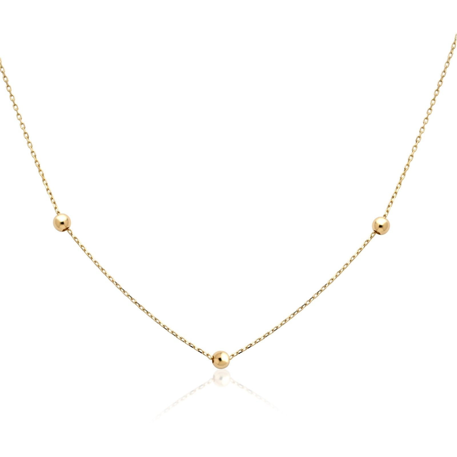 14K Solid Yellow Gold Beaded Station Necklace - Elegant Layering Jewelry for Women, Perfect for Everyday Wear & Special Occasions