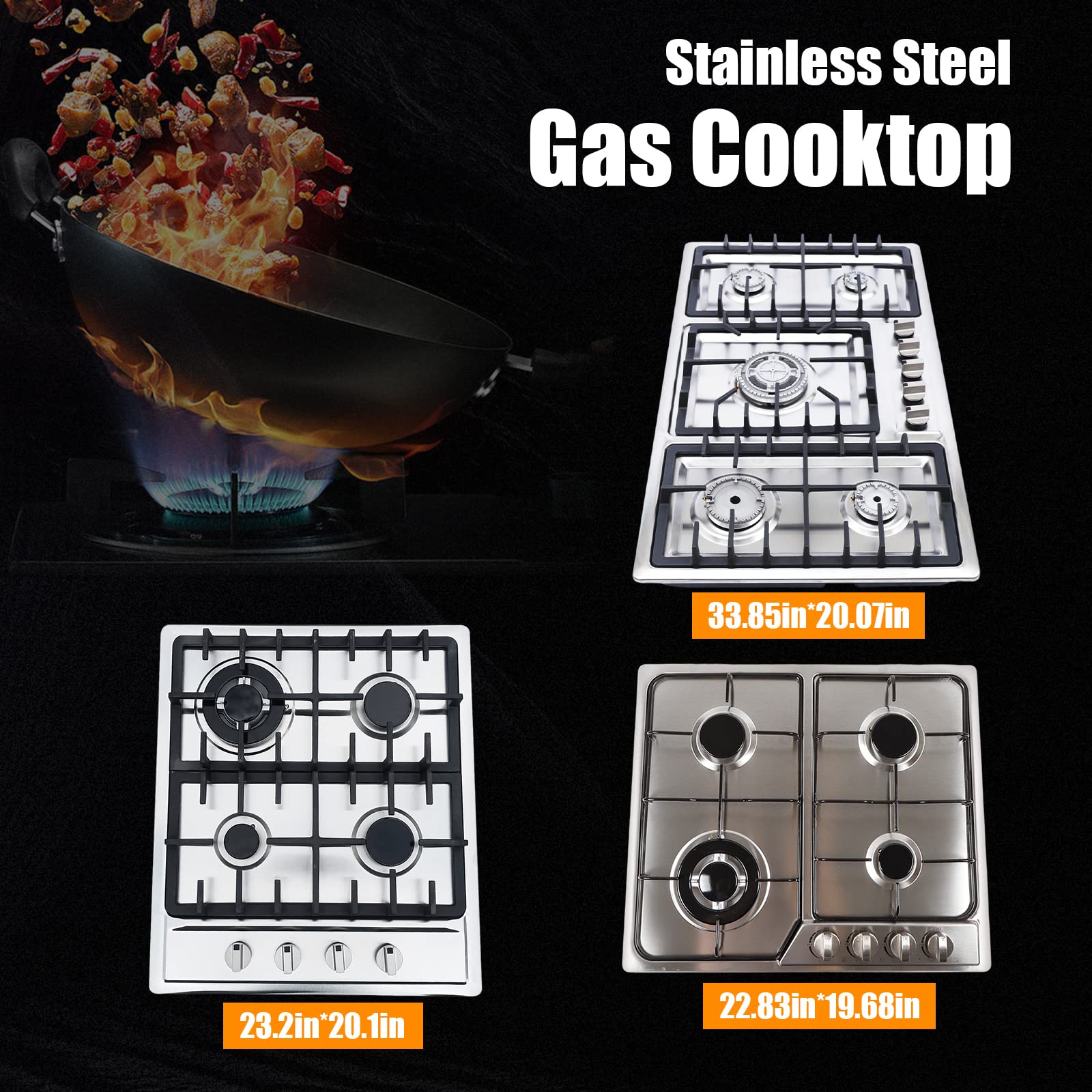 5 Burner Built-in Gas Stove Cooktop with Flameout Protection - Stainless Steel NG/LPG Compatible for RV & Home Kitchen - Perfect for Camping, Cooking & Outdoor Adventures