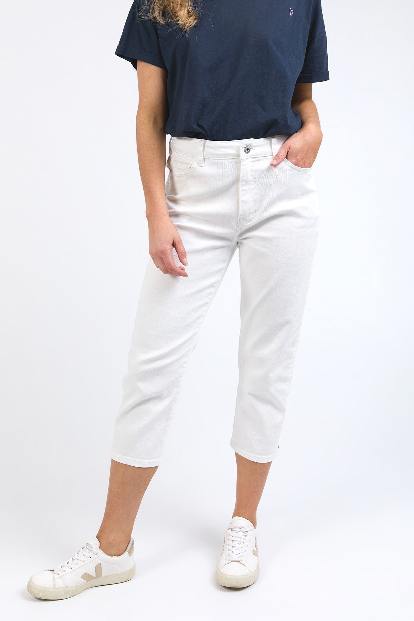 Elm Mollie Capri Jeans for Women - High Waisted White Denim Pants - Perfect for Summer, Casual Wear & Outfits
