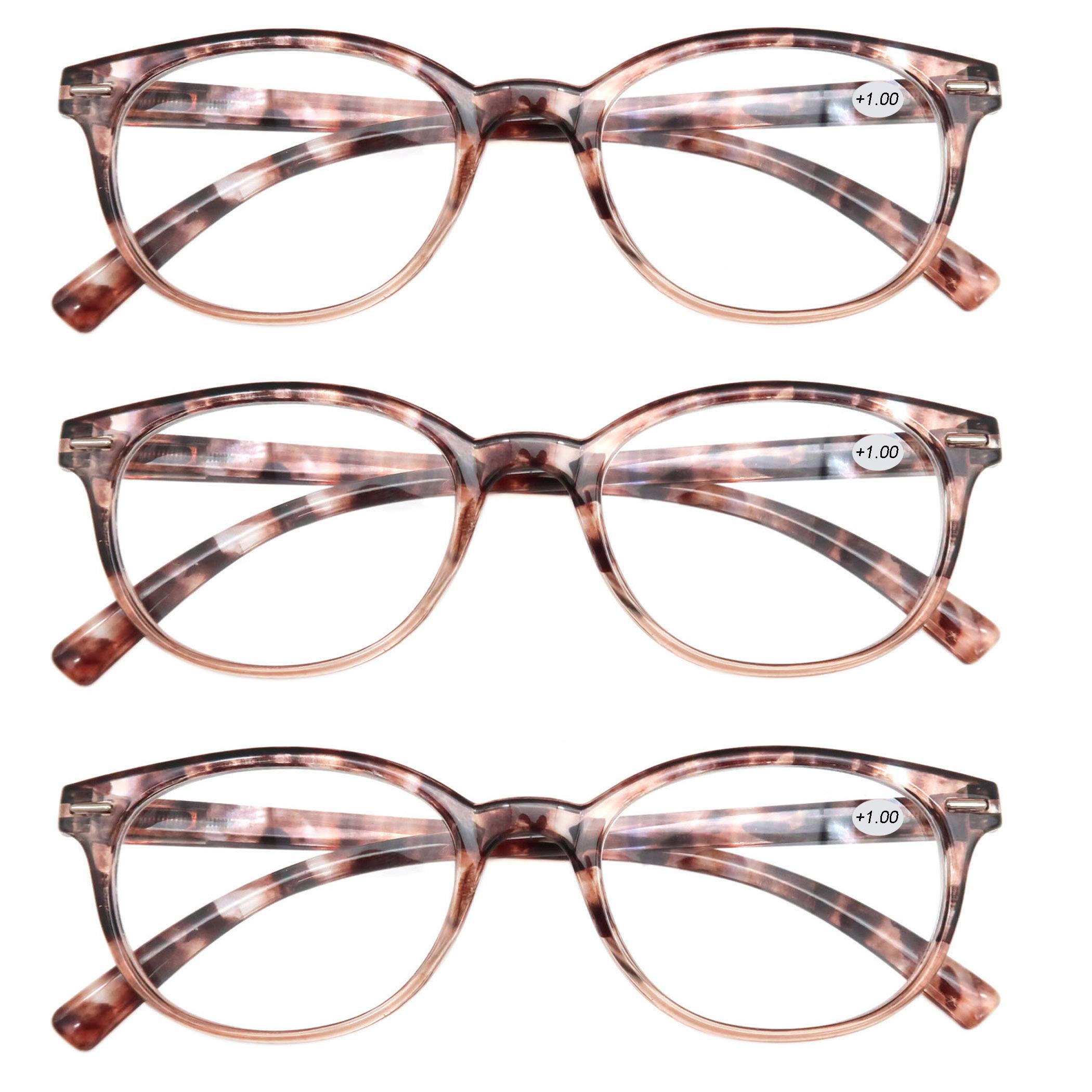 Stylish Round Reading Glasses for Men & Women - 3 Pairs with Spring Hinge (+3.00 Magnification) - Perfect for Reading Books, Using Phones & Working on Computers