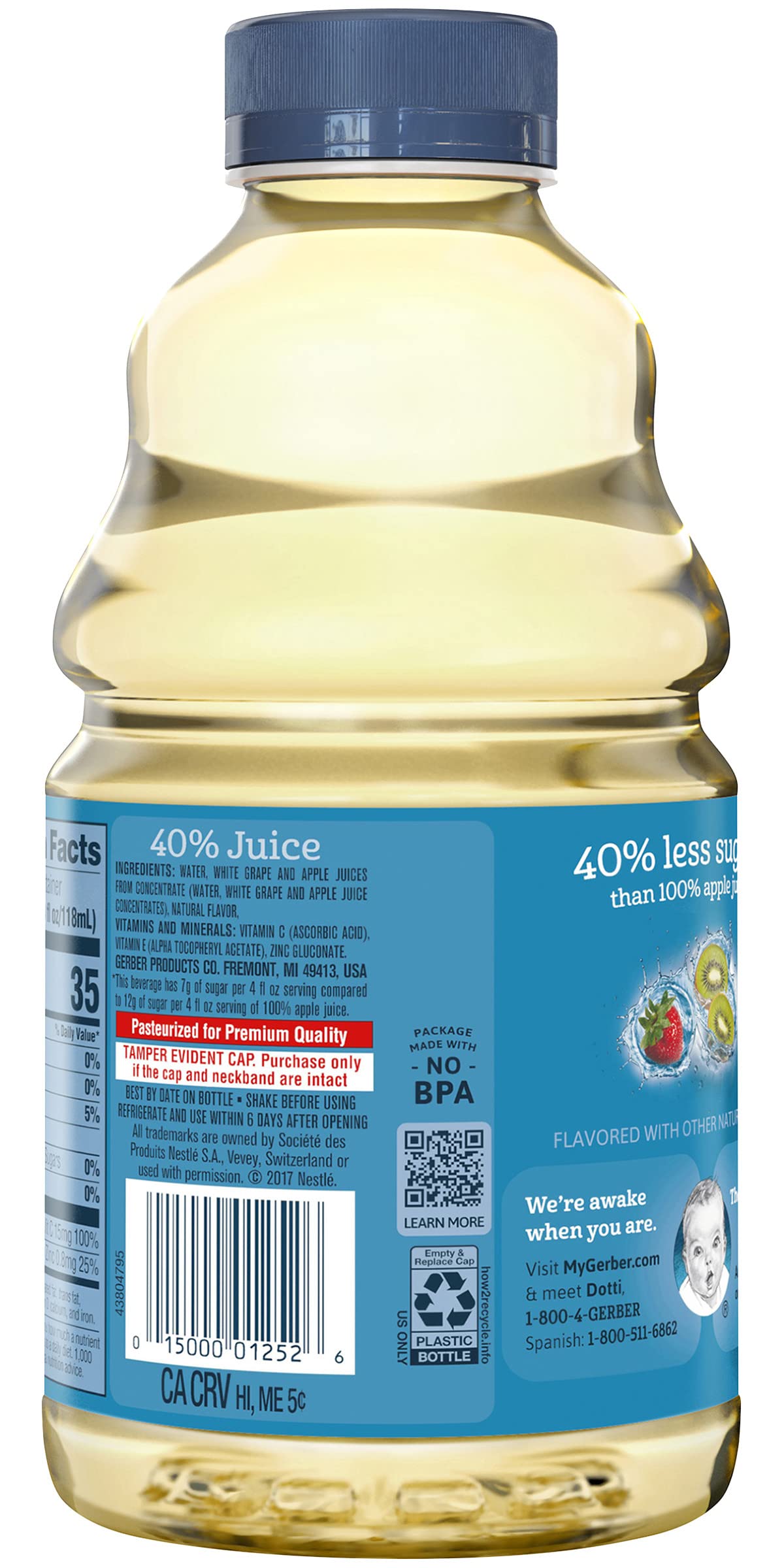 Gerber Water & Fruit Toddler Juice Blend - Strawberry Kiwi Flavor, 32oz Bottles (Pack of 6) | Healthy Hydration for Kids | Perfect for Daycare, Lunchboxes & On-the-Go Snacks