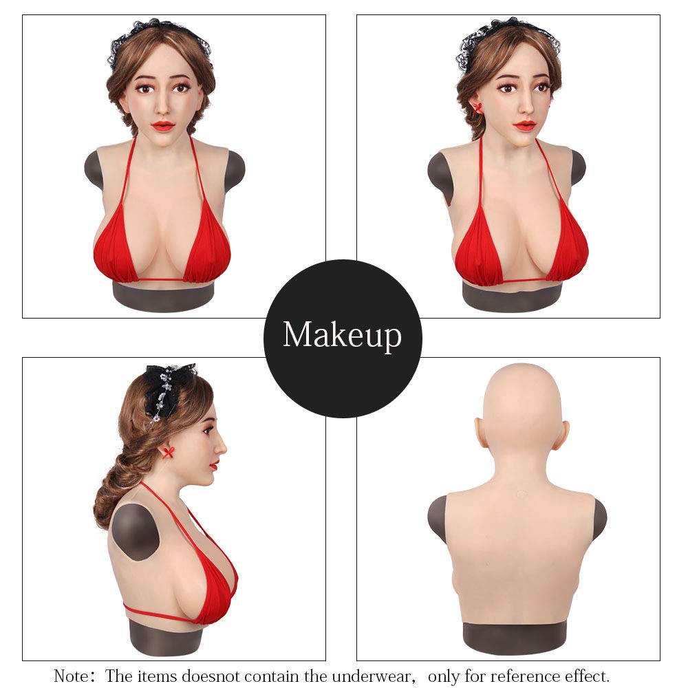 Realistic Silicone Face Mask & E Cup Breast Forms for Male to Female Crossdresser - Transgender Cosplay, Halloween Costume, Drag Queen Performance, MTF Transformation