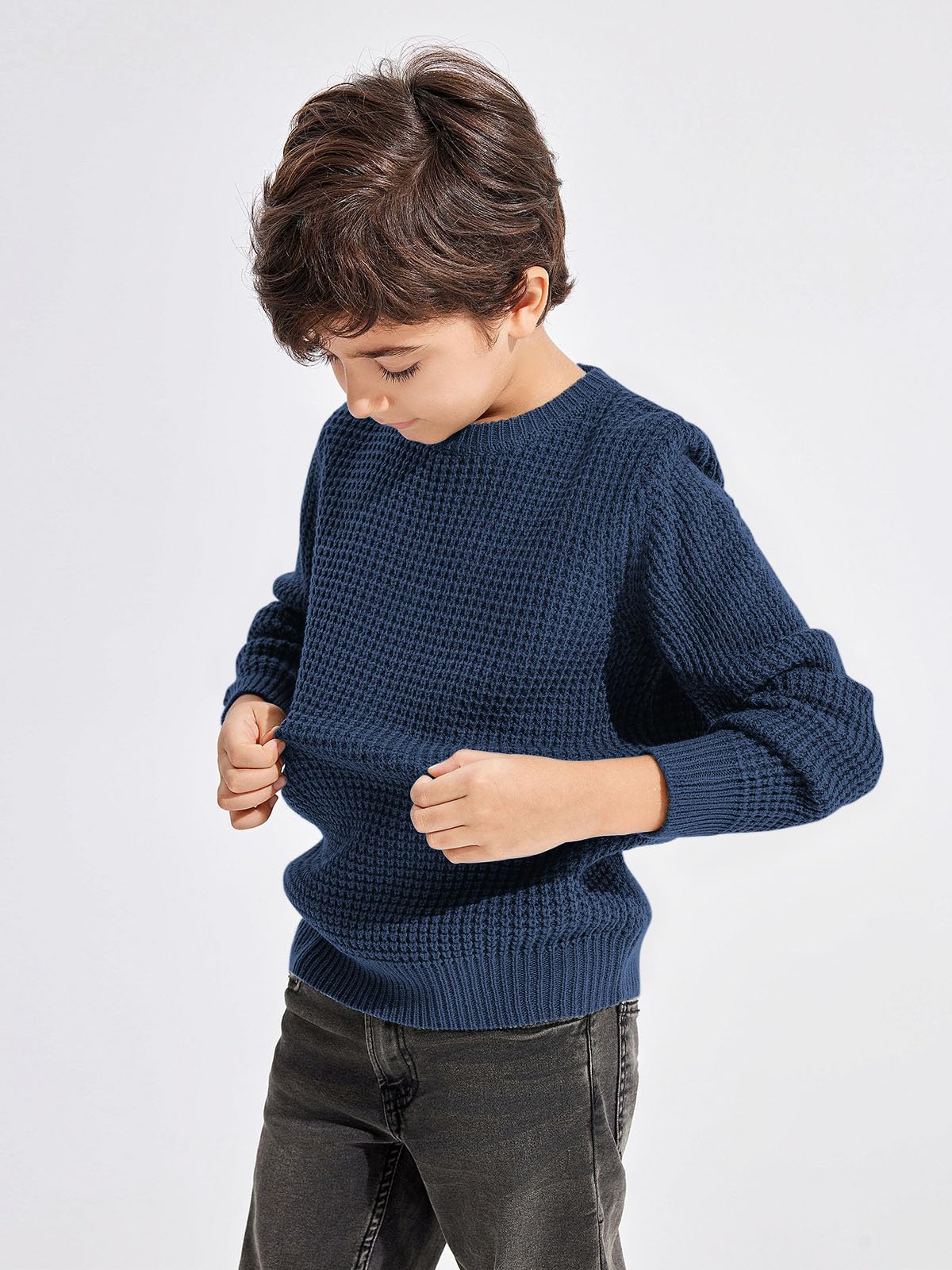 Haloumoning Boys Casual Pullover Sweater - Soft Chunky Knit Crewneck Jumper for Kids Ages 4-14 - Warm Winter School Outfit & Cozy Playtime Wear