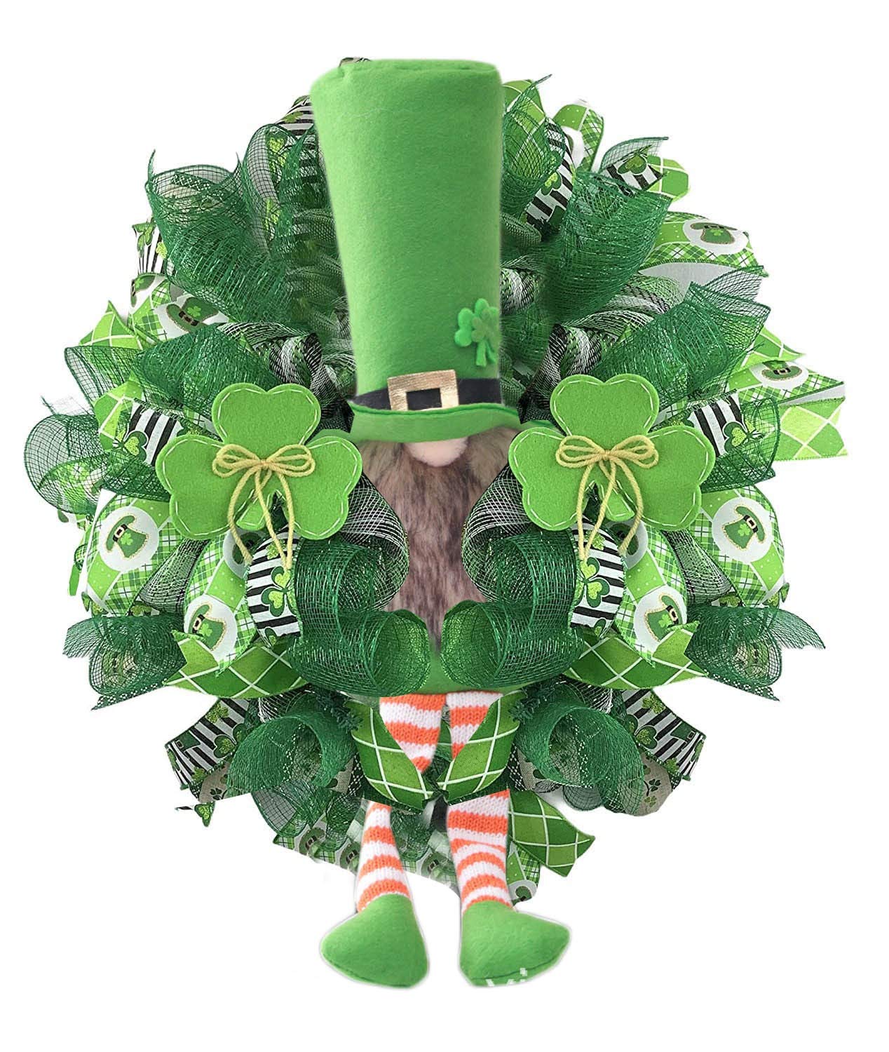 Yowein St Patrick's Day Leprechaun Wreath with Clover & Ribbon - Irish Shamrock Door Wreath Decor for Spring, Wall Garland, Party & Classroom - Perfect for Front Door, Office & Farmhouse Indoor Decorations | Great for St. Patrick's Day Celebrations & Irish-Themed Home Decor