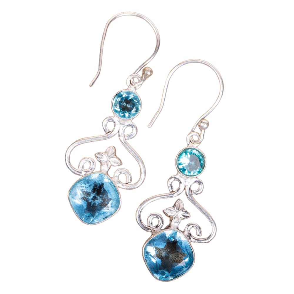 Natural Sky Blue Topaz Gemstone 925 Sterling Silver Drop Dangle Earrings - Handmade Fine Jewelry for Women, Elegant Gift for Her - Perfect for Weddings, Parties & Special Occasions
