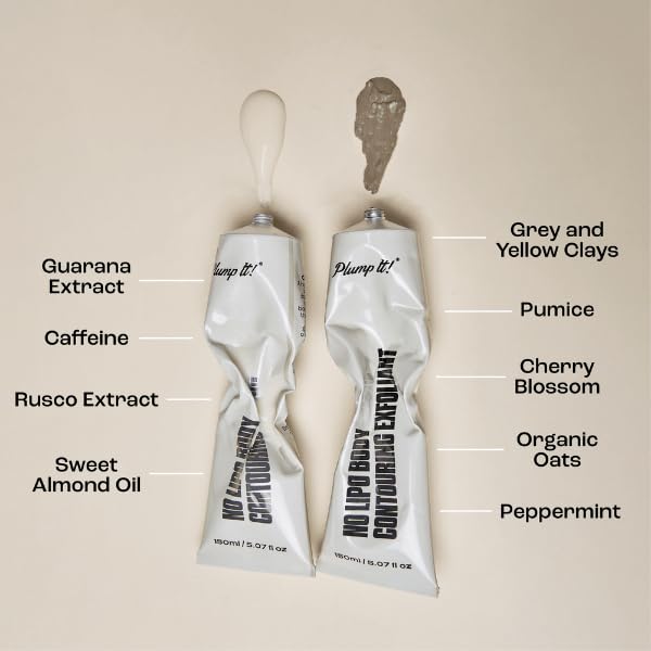 Plump It! No Lipo Body Contouring Kit - Slimming & Smoothing Body Exfoliant & Cream with Ceramic Gua Sha Tool for Cellulite Reduction & Skin Tightening | Perfect for Home Spa Treatments & Post-Workout Recovery