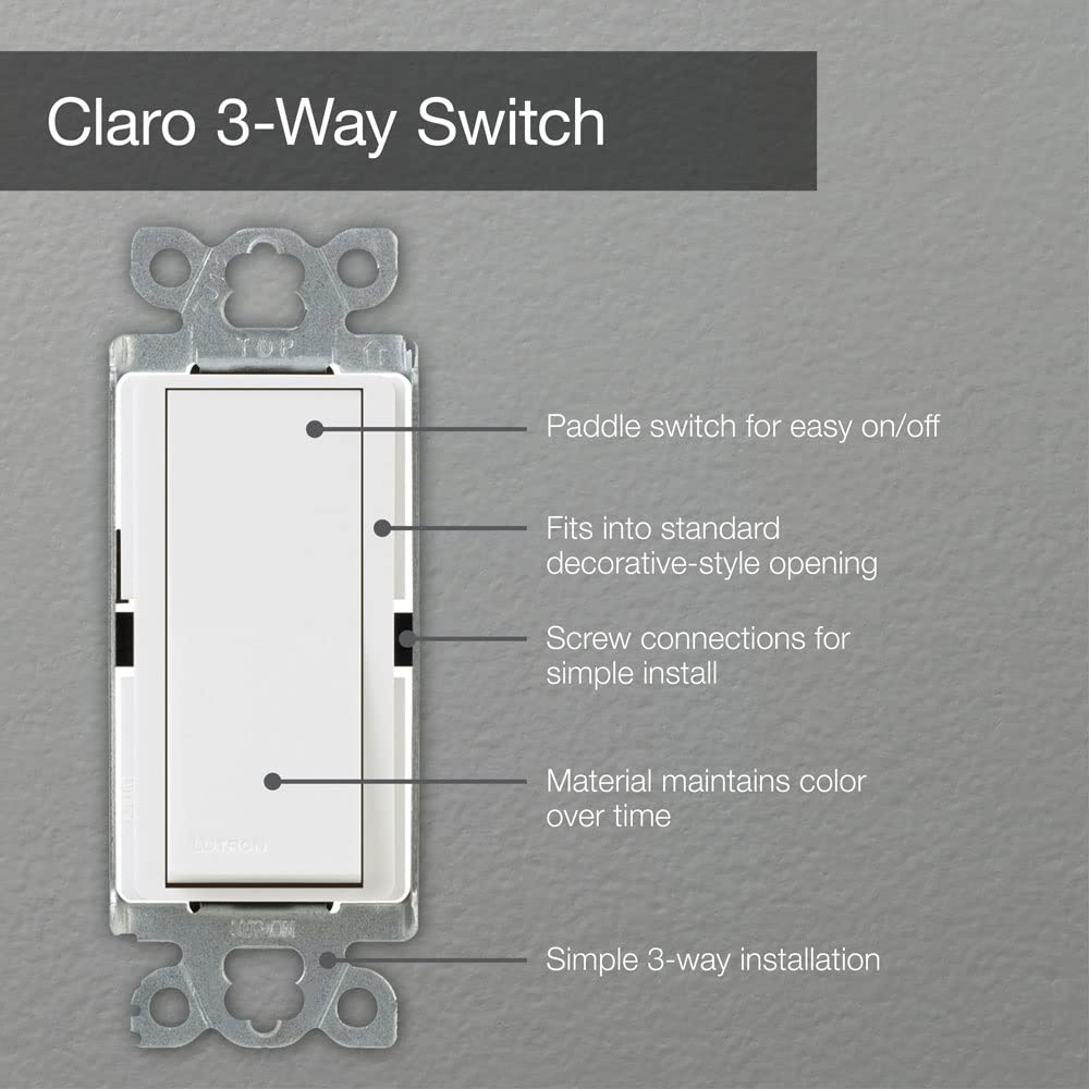 Lutron Claro 15-Amp 3-Way On/Off Light Switch - CA-3PS-LA in Light Almond - Perfect for Home, Office & Commercial Lighting Control