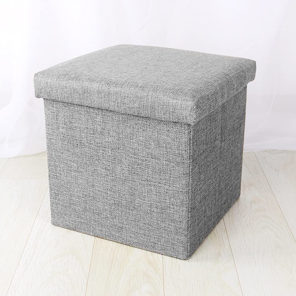 Multipurpose Storage Box Stool - Foldable Footrest Ottoman with Lid for Clothes, Shoes, Toys & Magazines - Space Saving Home Organizer (30x30x30cm, Gray) - Perfect for Living Room, Bedroom & Nursery Storage Solutions