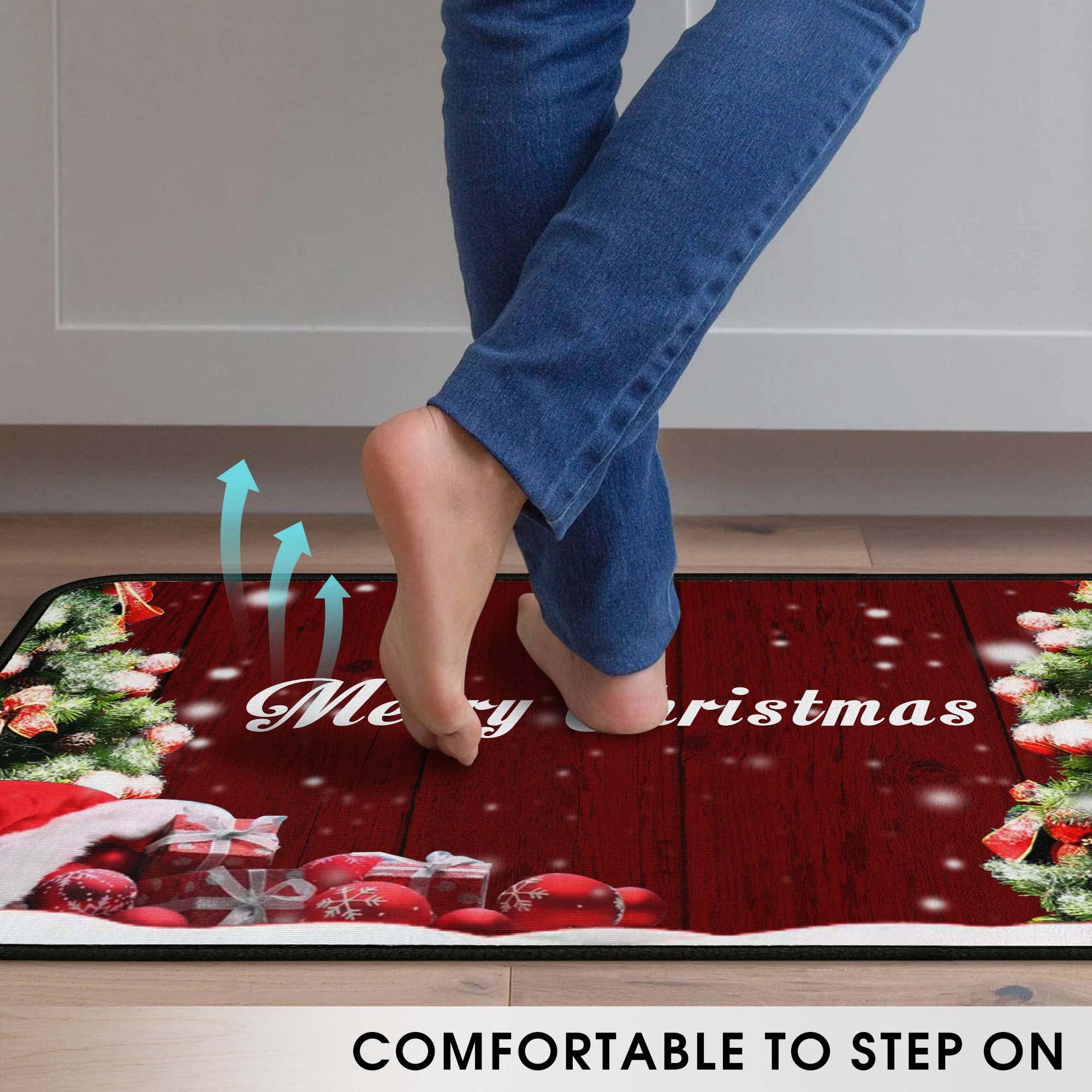 Non-Slip Christmas Kitchen Rugs Set of 2 - Washable Holiday Floor Mats with Anti-Skid Backing, Festive Xmas Decor Doormat Runner for Home Kitchen - Perfect for Holiday Cooking, Dining & Seasonal Home Decor
