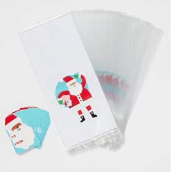 40-Pack Plastic Christmas Gift Bags with Tags - Holiday Party Favors, Cellophane Treat Bags for Santa Gifts, Stocking Stuffers & Holiday Celebrations
