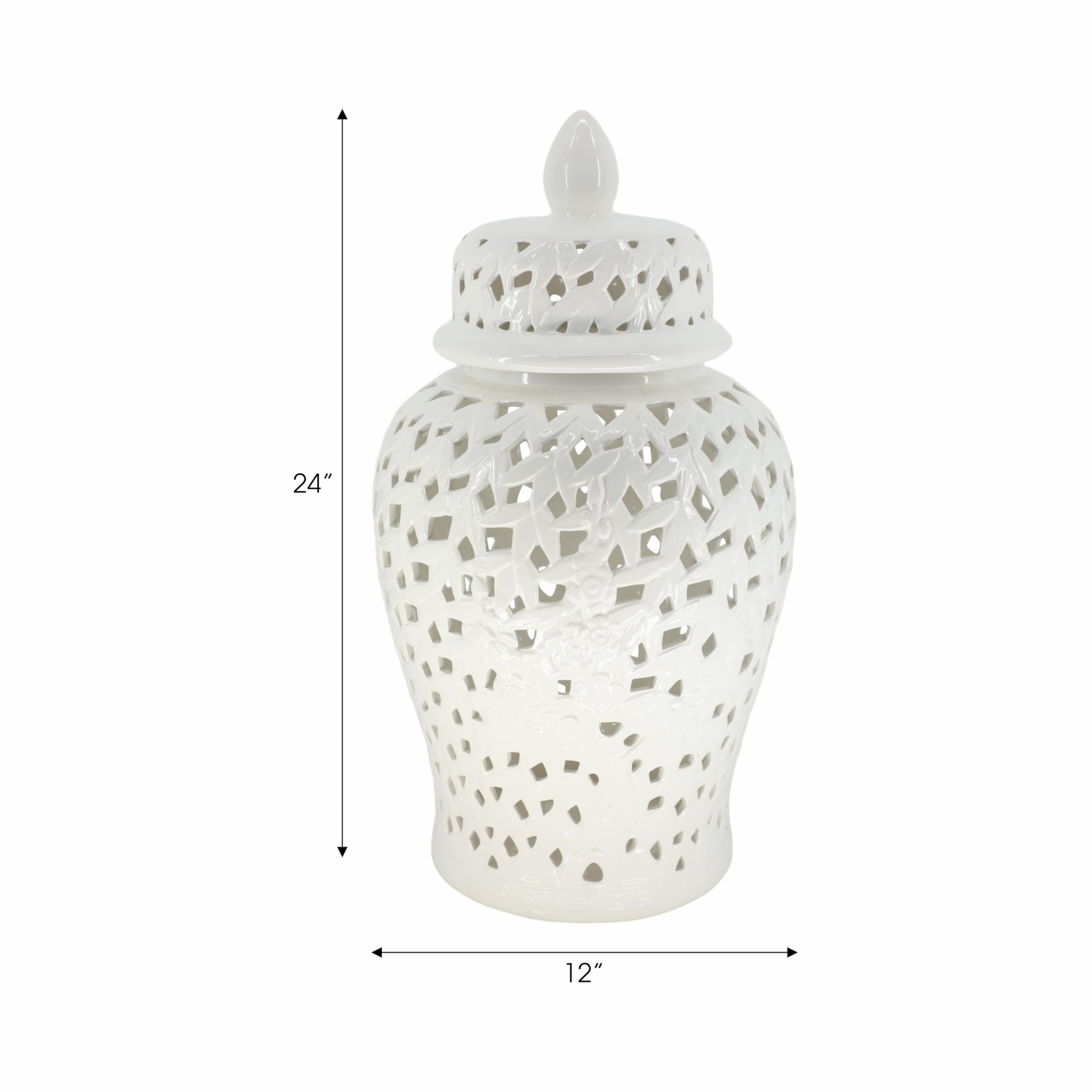 Sagebrook Home Ceramic Cutout Jar - Elegant Decorative Vase for Living Room, Bedroom, Bathroom | Handcrafted Ceramic Storage Container for Flowers, Cotton Balls & Home Decor