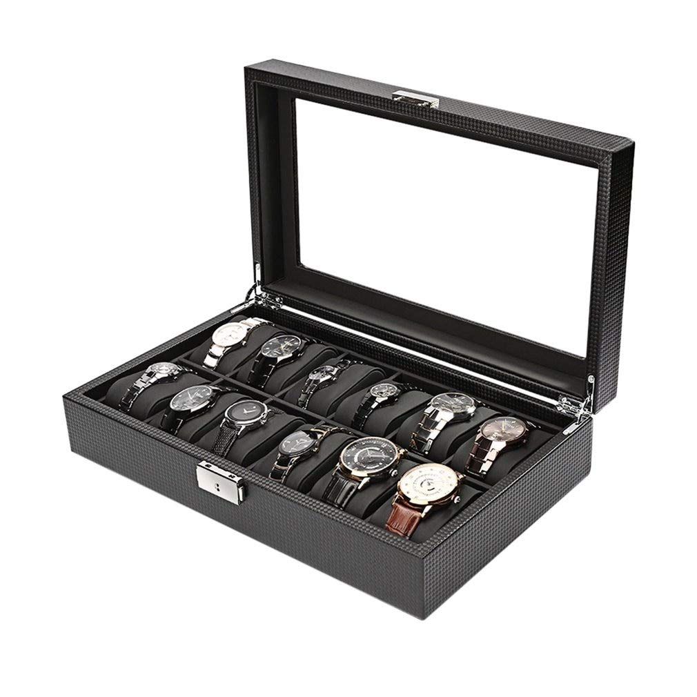 Luxury Watch Box Organizer - 2/6/10/12 Grid Leather & Carbon Fiber Jewelry Storage Case for Men | Display Holder for Watches, Rings, Bracelets (Color: ZG829300) | Perfect for Home, Office & Travel Use