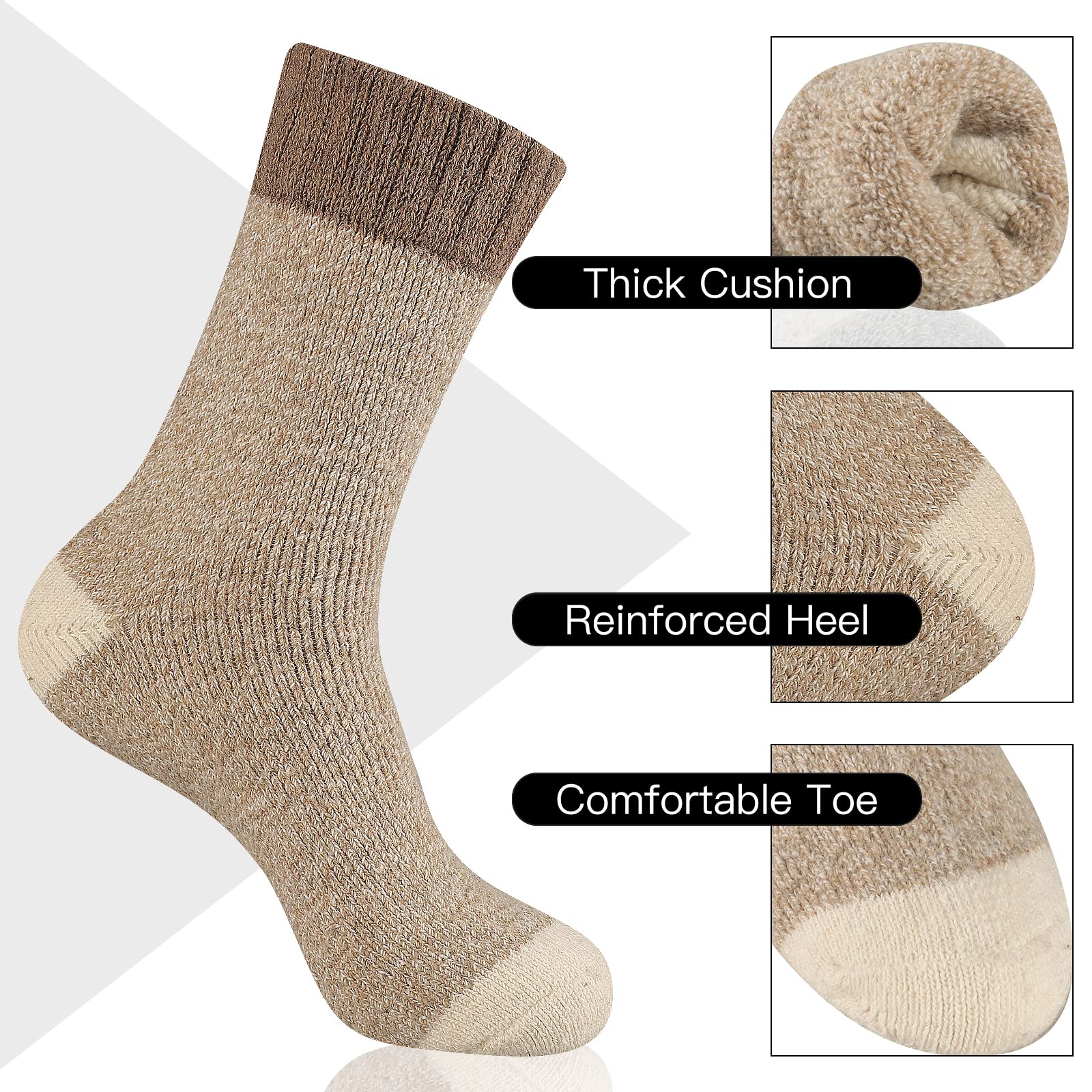 Heatuff Men's Winter Wool Socks - Thermal Warm Soft Crew Socks (5 Pairs) - Perfect for Cold Weather, Hiking, and Outdoor Activities