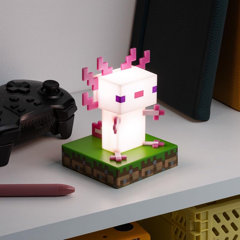 Official Minecraft Axolotl LED Desk Lamp - Gaming Room Decor & Night Light for Kids Bedroom, Playroom, Office | Licensed Merchandise Gift for Boys & Girls | Perfect for Gaming Setup, Study Desk & Sleep Aid