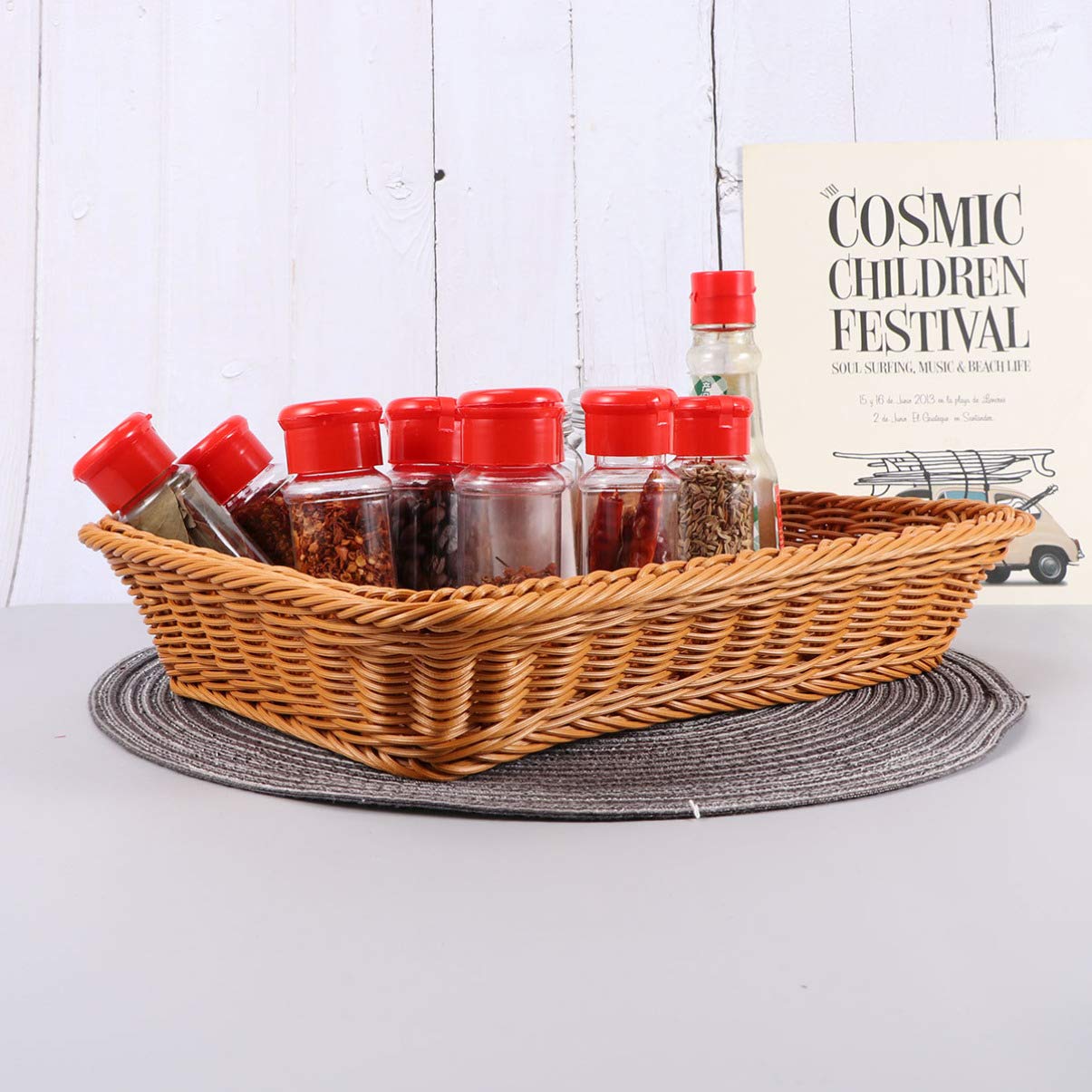 DOITOOL Woven Picnic Basket - Large Round Rattan Snack Tray for Bread, Fruits, Candy Storage - Perfect for Outdoor Picnics, Kitchen Organization & Party Serving (Imitation Wicker Harvest Basket)