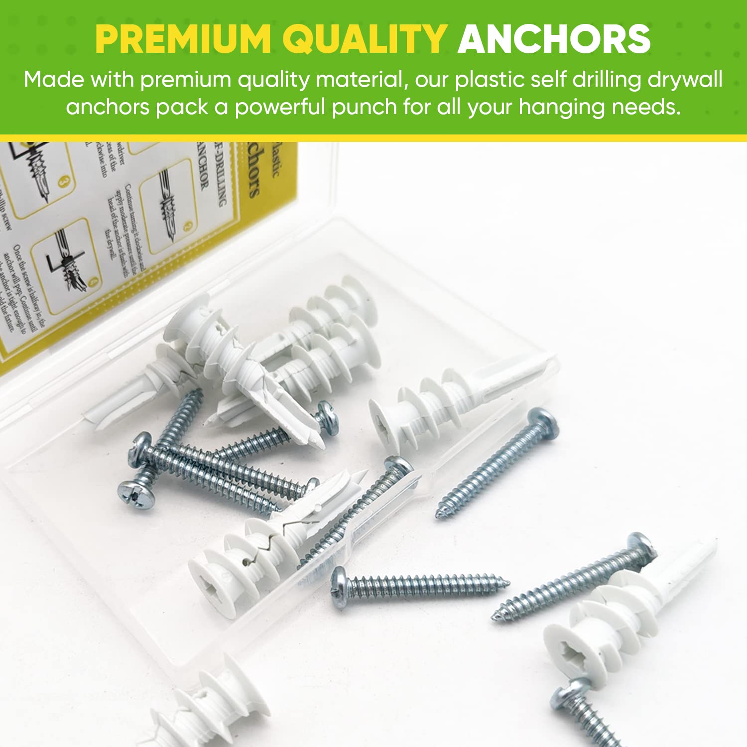 Heavy Duty #8 Drywall Anchors and Screws Kit - 5 Pack Plastic Self-Drilling Wall Anchors for Sheetrock | No Pre-Drill Required | Perfect for Hanging Pictures, Shelves, and Home Decor