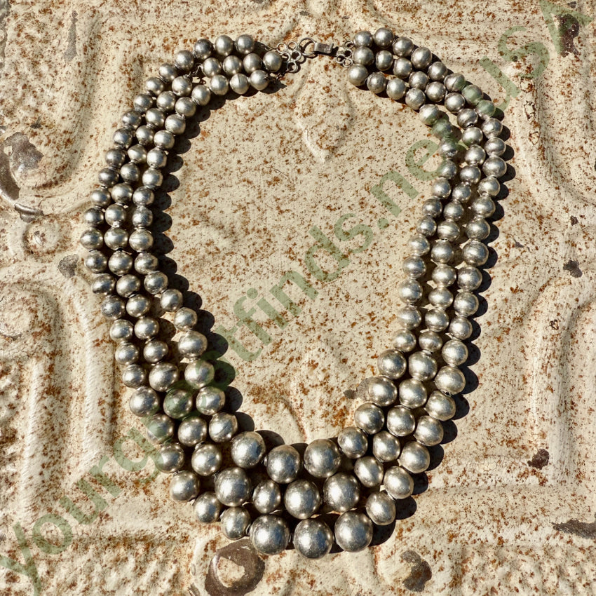 Vintage Mexican Sterling Silver Pearls Triple Strand Necklace – Handmade Jewelry for Women, Elegant Boho Necklace for Parties, Weddings & Special Occasions