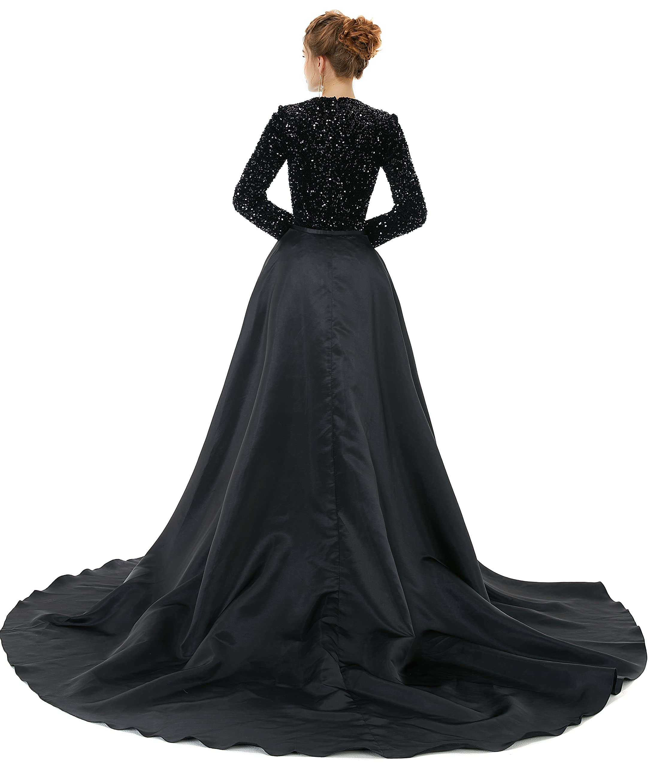 Elegant Women's Long Sleeve Sequin Mermaid Evening Dress with Detachable Sleeves - Perfect for Prom, Gala, Wedding & Formal Events