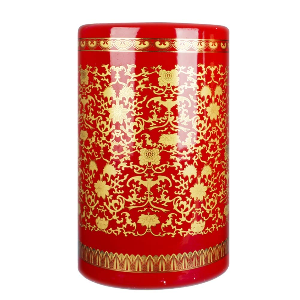 Vintage Red Ceramic Umbrella Stand with Intricate Pattern - Chinese Retro Style Home Decor for Entryway, Office & Garden (Large Size) - Perfect for Organizing Umbrellas, Holding Flowers or Enhancing Interior Design