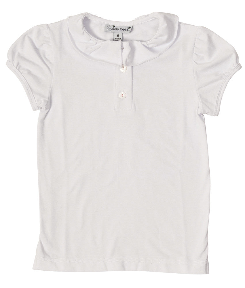 Eliza Girls Ruffle Knit Polo Shirt - White Cotton Casual Top for School, Playdates & Family Outings | Cute & Comfortable Kids Fashion