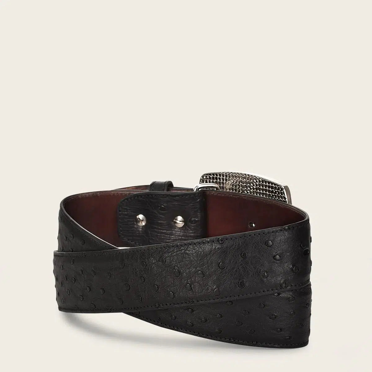 Premium Cuadra Black Western Fashion Ostrich Leather Belt for Men - Genuine Exotic Skin Cowboy Belt for Western Wear & Special Occasions