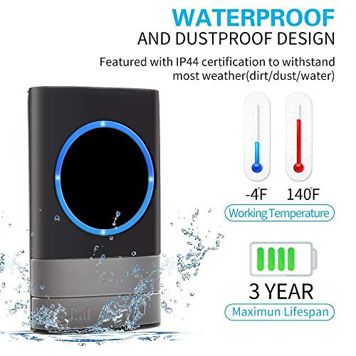 Wireless Doorbell Outdoor Smart Waterproof - 1000ft Range with 1 Receiver, UK Plug - Ideal for Home, Office, Classroom, Warehouse & Garden Use