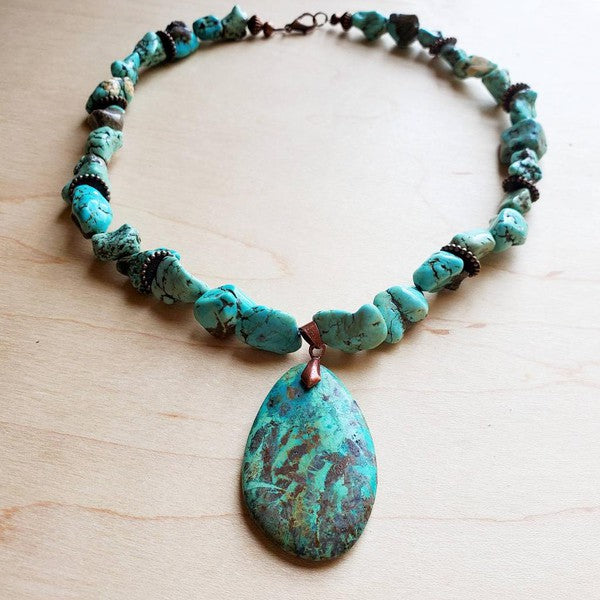 Chunky Turquoise Necklace - Handmade Teardrop Pendant Jewelry for Women | Boho Chic Statement Necklace for Casual Wear, Parties & Gift Giving
