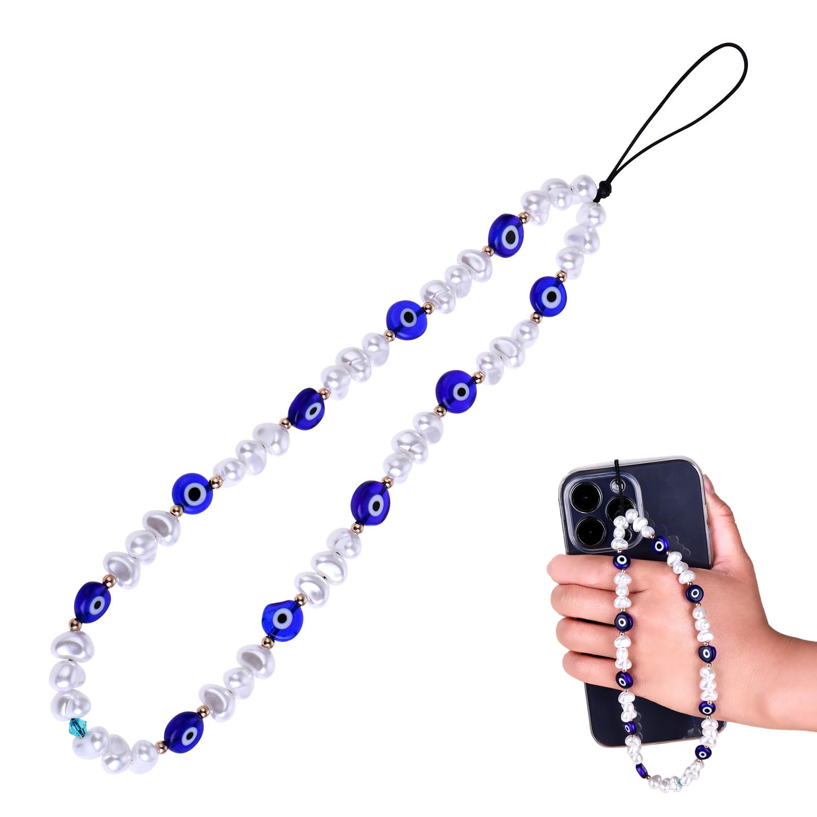 Evil Eye Beaded Phone Charm & Lanyard - Handmade Gemstone Phone Strap with Heart Design for iPhone Samsung - Stylish Keychain for Men Women Girls - Perfect for Phone Protection & Fashion Accessory