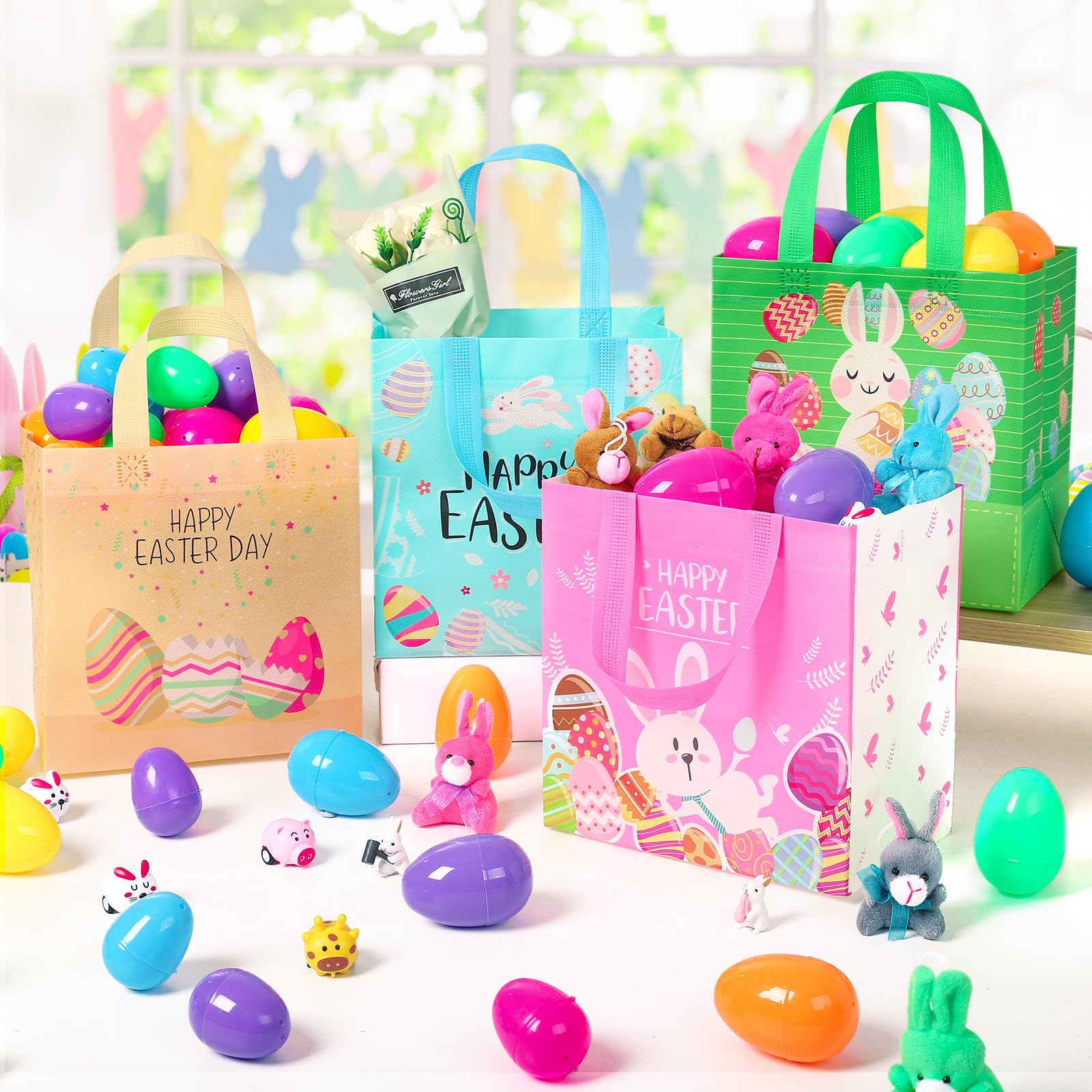 24-Piece Easter Tote Bags Set - Reusable Easter Party Favor Baskets for Egg Hunts, Holiday Shopping & Grocery Storage - Durable Easter Egg Collection Bags for Kids & Adults (Perfect for Easter Celebrations, Gift Giving & Spring Festivities)