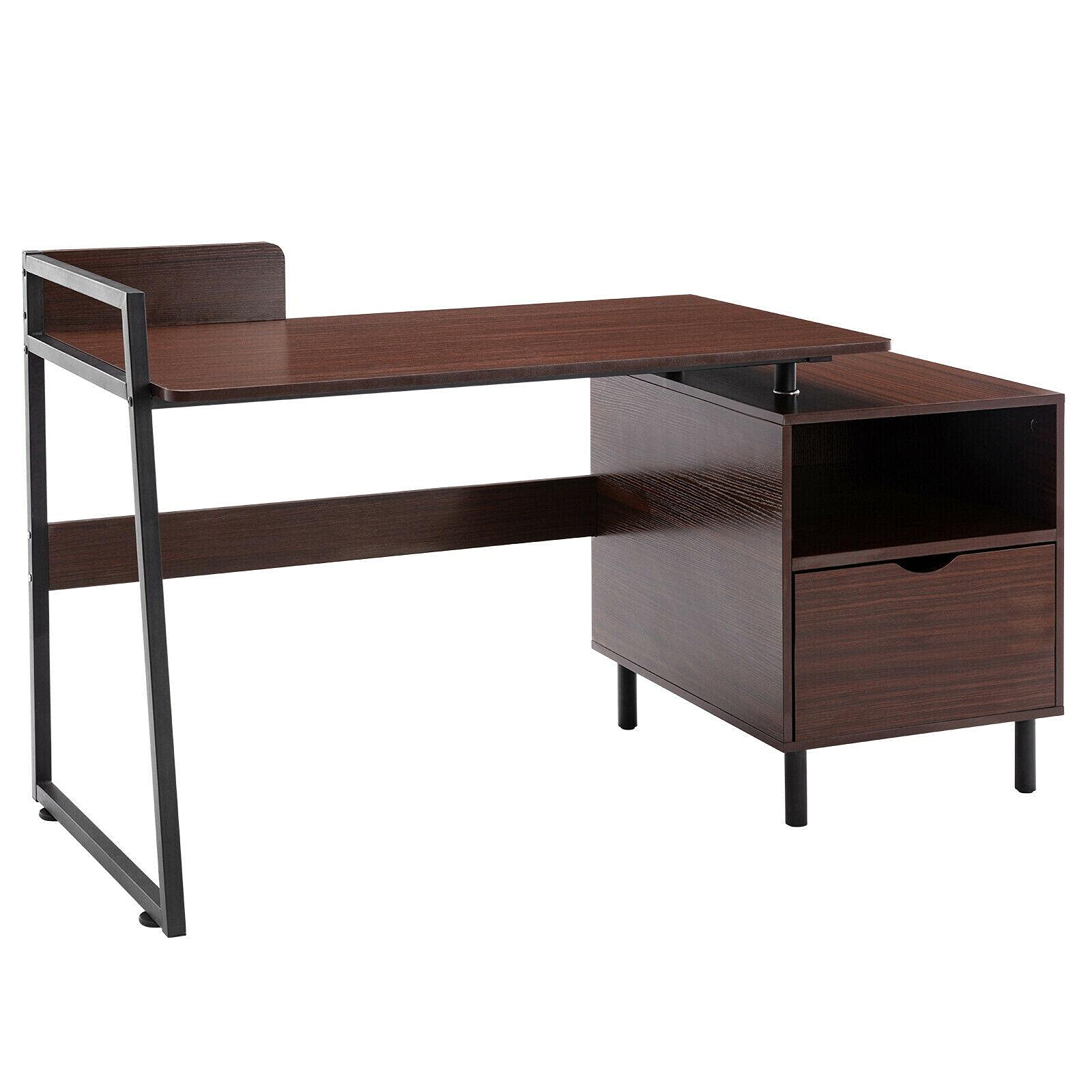 Ergonomic C-Shaped Computer Desk with Storage Shelf & Drawer - Corner Laptop Workstation for Home Office, Gaming & Study | Space-Saving Design for Small Rooms & Apartments
