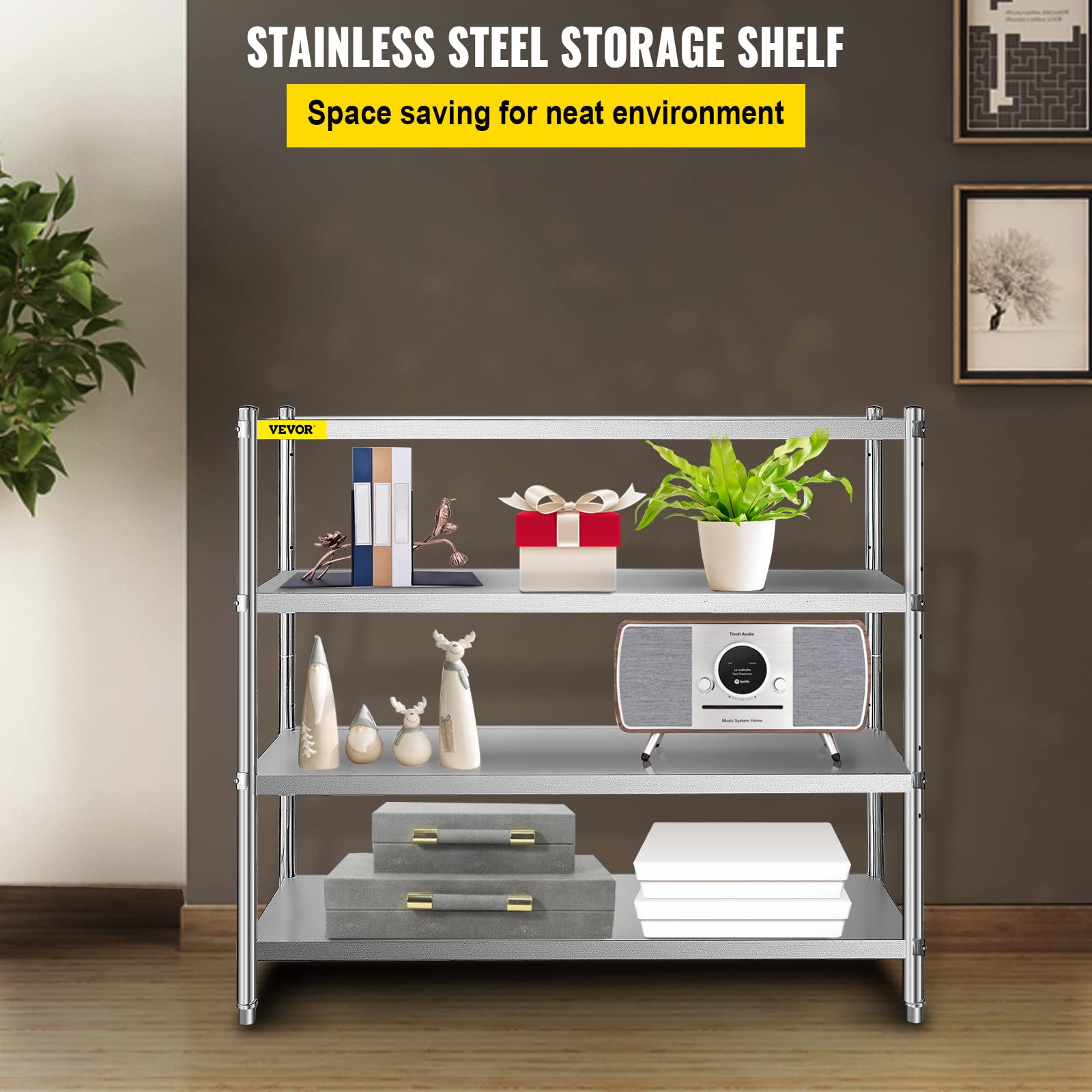 VEVOR 4-Tier Stainless Steel Storage Shelf - Heavy Duty Adjustable Shelving Unit with 1320 lbs Capacity - Perfect for Garage, Warehouse, Pantry & Home Organization