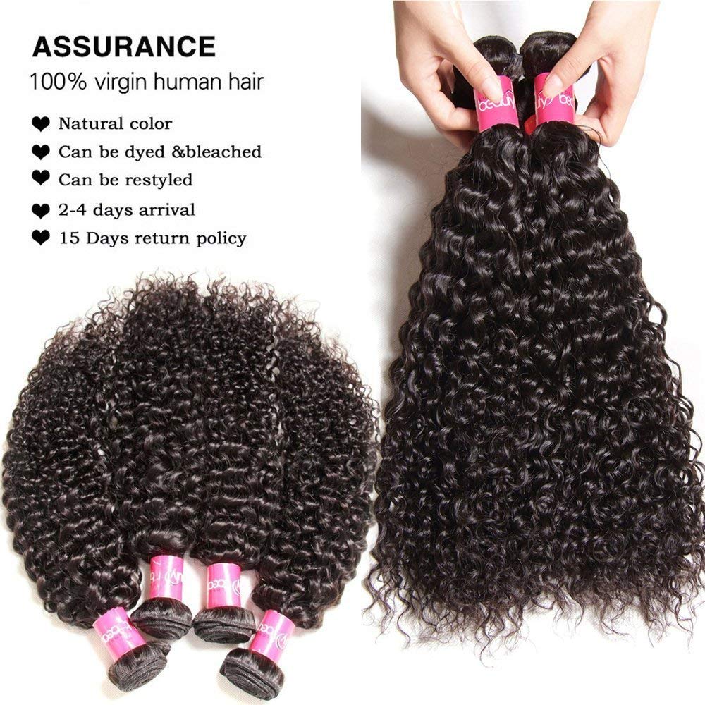 Sunber 10A Grade Brazilian Virgin Jerry Curly Human Hair Extensions - 3 Bundles 100% Unprocessed Remy Human Hair Weaves in Natural Black (14/16/18 Inch) | Perfect for Wavy Curly Hairstyles, Daily Wear & Special Occasions