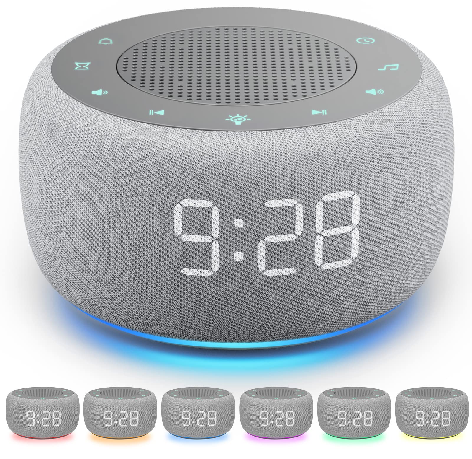 Buffbee 2-in-1 White Noise Machine & Alarm Clock with 18 Soothing Sounds, 7 Night Light Colors, Sleep Timer and 30-Level Volume Control - Perfect for Baby Sleep, Meditation, Office Focus and Home Relaxation