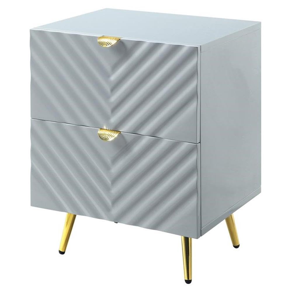 Acme Modern Nightstand with 2 Drawers - High Gloss Gray Finish for Bedroom Furniture | Perfect for Small Spaces, Guest Rooms & Apartment Living