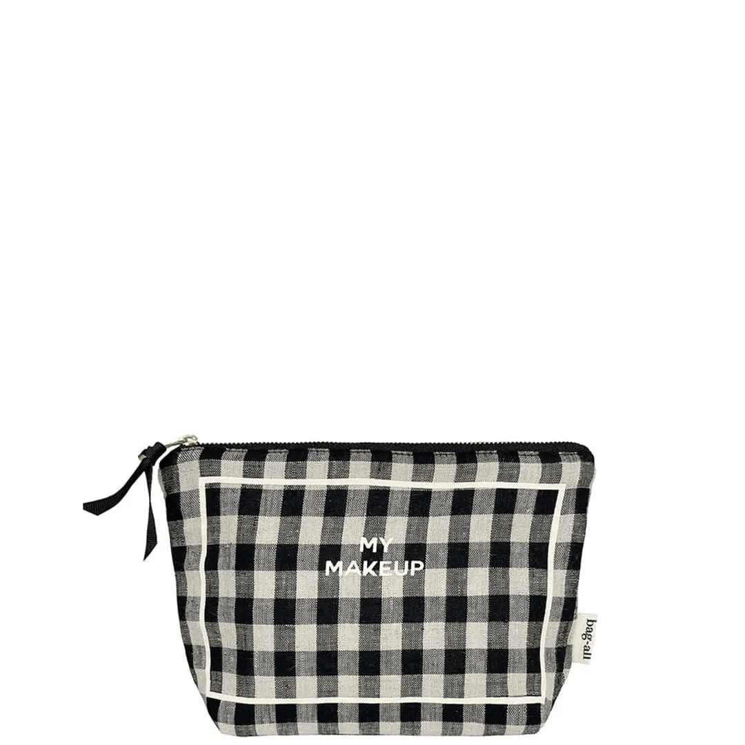 Stylish Waterproof Makeup Pouch with Coated Lining - Gingham Pattern Cosmetic Bag for Travel & Daily Use