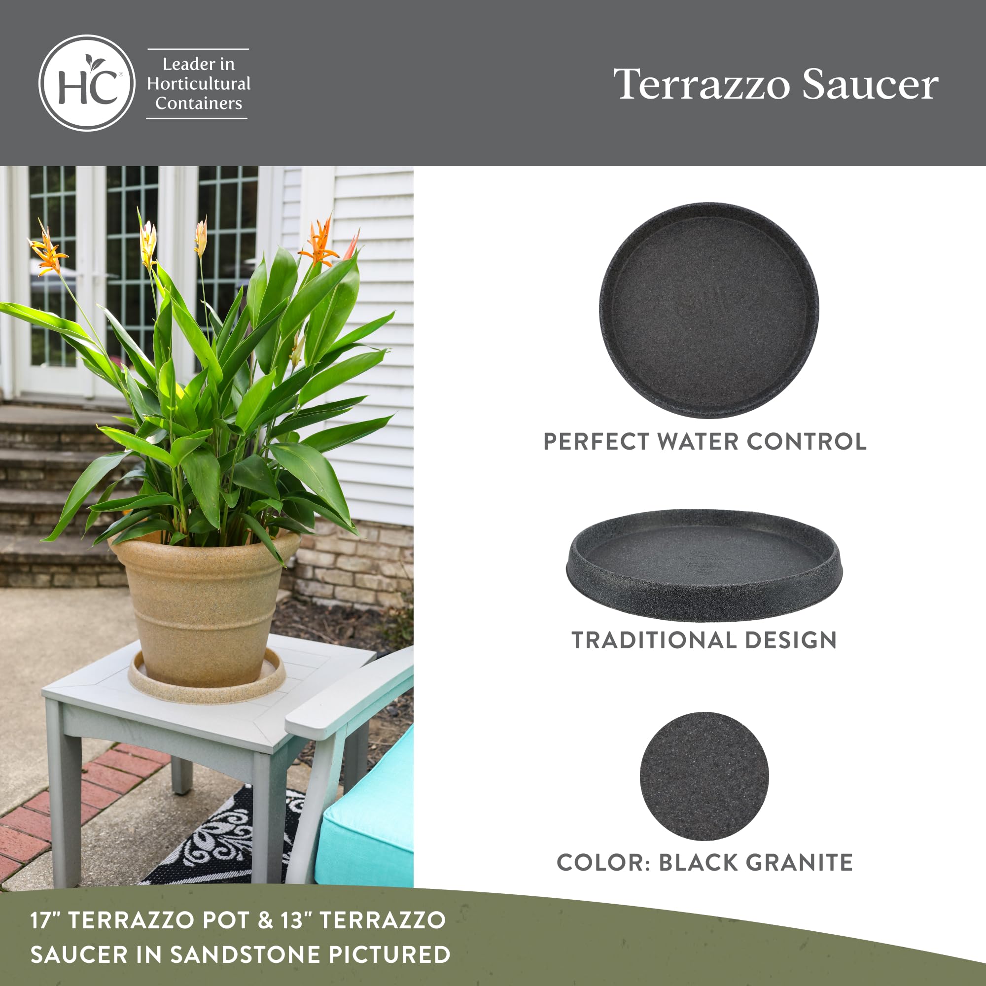HC Companies Terrazzo Flower Pot Saucers - Heavy-Duty Plastic Plant Saucer for Indoor & Outdoor Use - 23