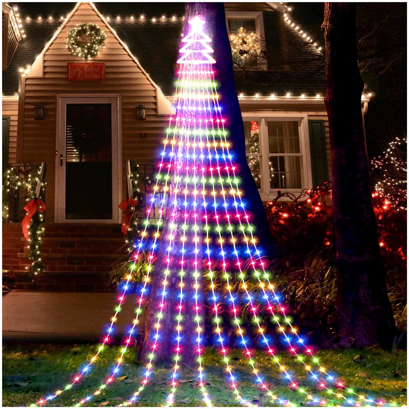 420 LED Waterproof Outdoor Christmas Star String Lights with 8 Lighting Modes - Multi-Colored Waterfall Lights for Tree Topper, Yard, Patio, Garden & Holiday Party Decorations | Perfect for Christmas Tree Decor, Outdoor Lighting and Festive Celebrations
