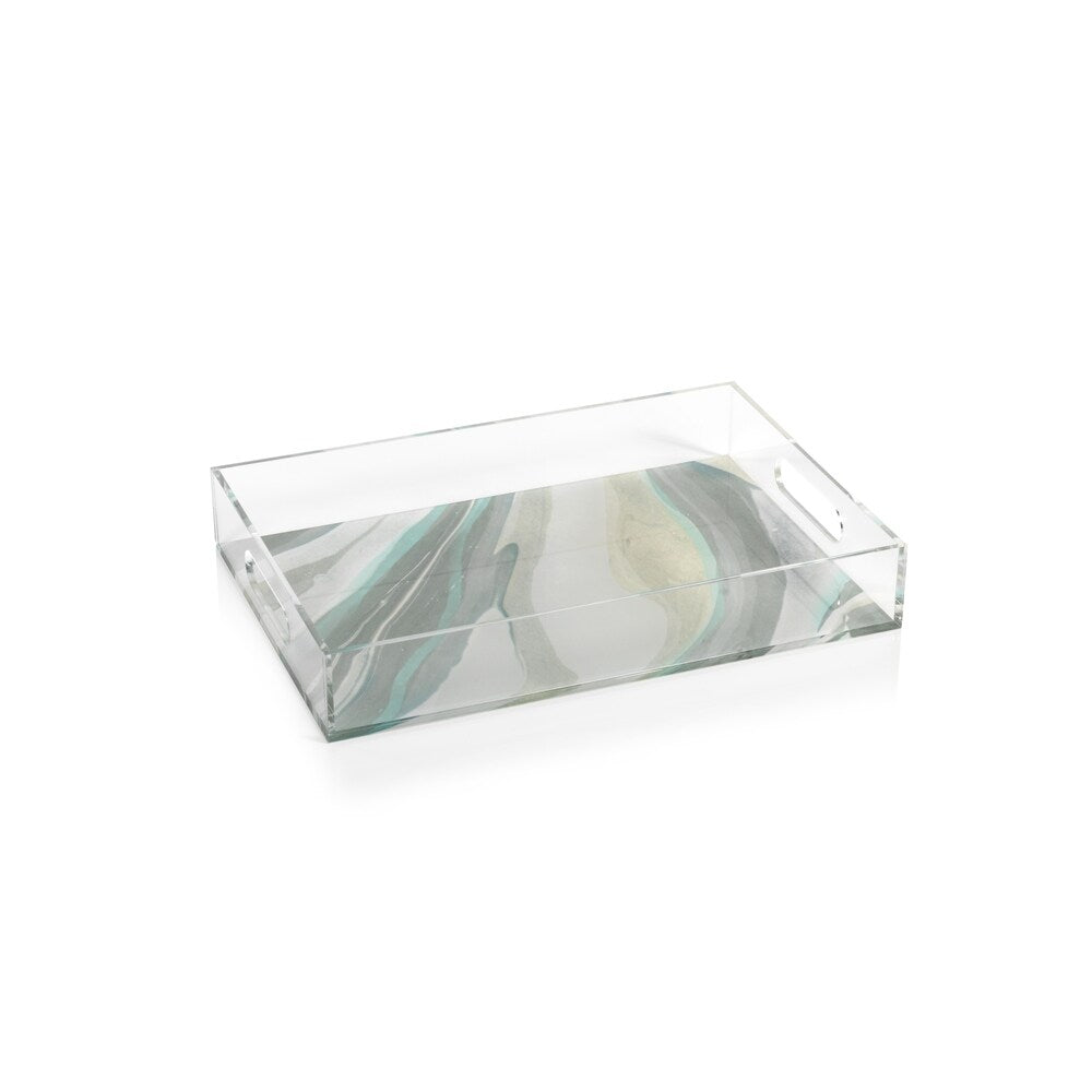 Aqua Lagoon 15-Inch Long Rectangular Agate Tray - Natural Stone Decorative Tray for Jewelry Display, Home Decor & Bathroom Organization | Perfect for Vanity, Coffee Table & Gift Giving