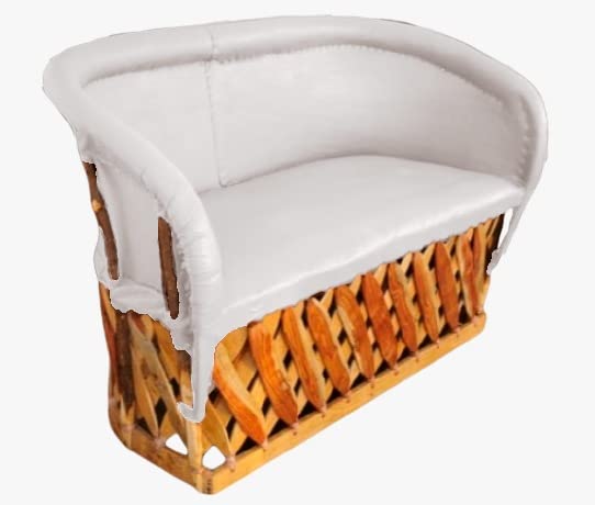 Handmade Mexican Equipal Love Seat in White - Traditional San Jose Style Furniture for Home, Garden, Office & Commercial Spaces | Perfect for Living Rooms, Bedrooms, Restaurants, Hotels and Beach Resorts