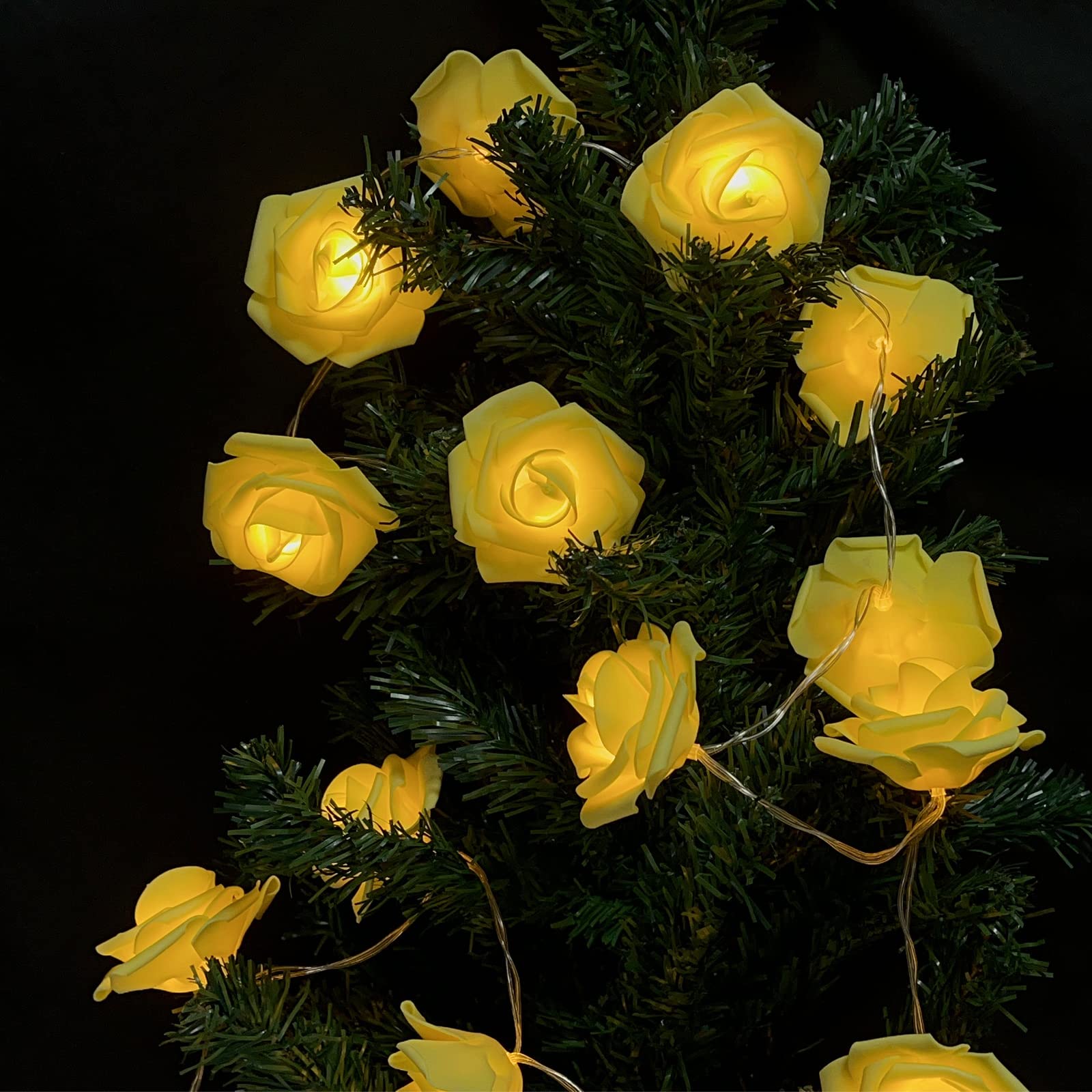 VIPMOON 20LED Rose Flower String Lights - 2M Battery Operated Fairy Lights with Warm Yellow Glow for Wedding, Garden, Party & Home Decoration | Romantic Ambiance Lighting for Bedroom, Patio and Special Events