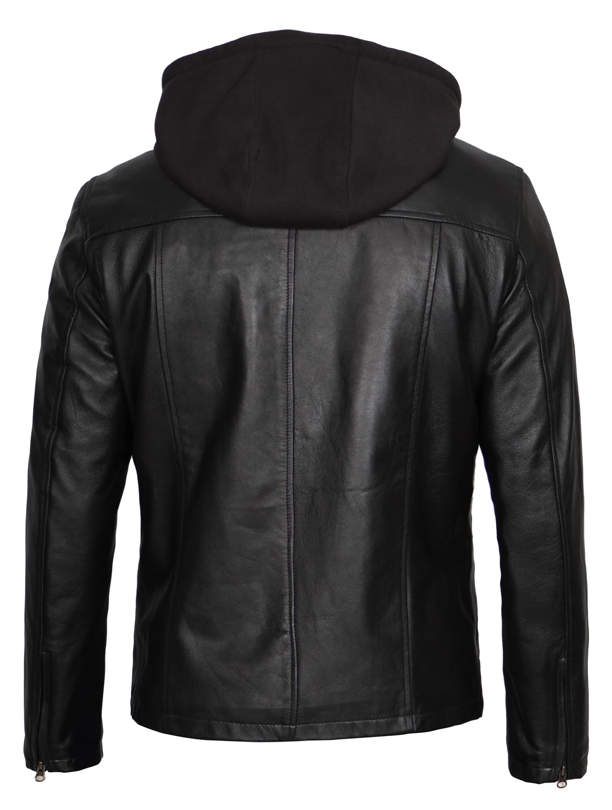 Men's Decrum Hooded Leather Jacket - Premium Bomber Style Jacket with Detachable Hood for Casual & Motorcycle Riding | Winter & Fall Outerwear