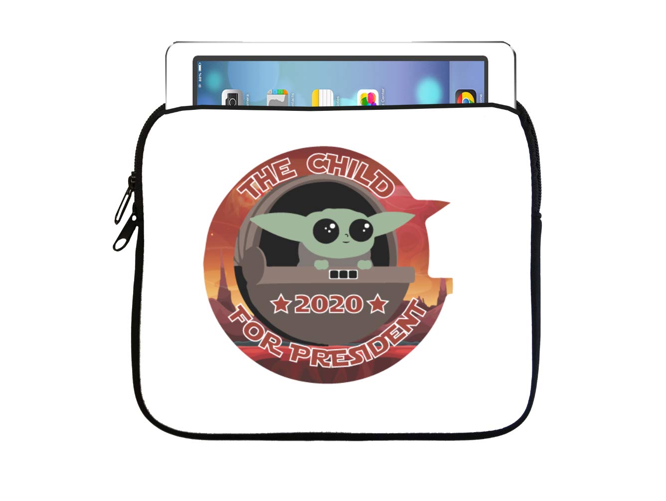 2020 The Child for President 7.5x8 Inch Neoprene Tablet Sleeve with Zipper - Compatible with iPad, Kindle, Samsung Tab, Galaxy Note, Air, Mini & Fire HD - Perfect for Work, School & Travel