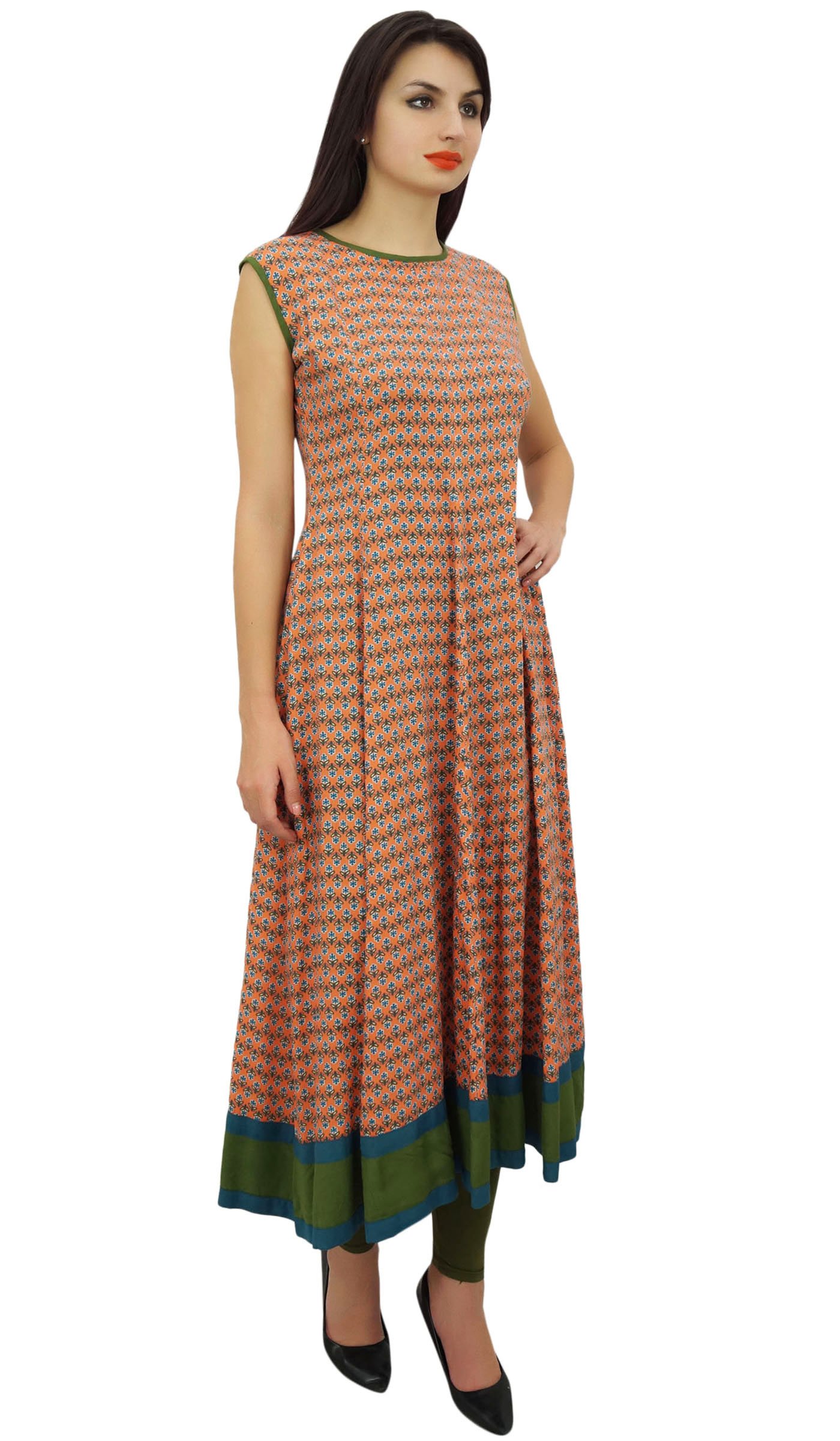 Flared Cotton Cambric Anarkali Printed Kurta Kurti - Women's Ethnic Indian Tunic Top for Festivals, Weddings & Casual Wear