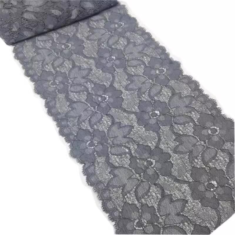 6.2 Inch Stretch Lace Trim Floral Embroidered Elastic Fabric - 5 Yards Dark Gray for DIY Sewing, Wedding Dress, Costume Design & Craft Supplies | Perfect for Bridal Gowns, Lingerie, Scarf Edging & Home Decor Projects